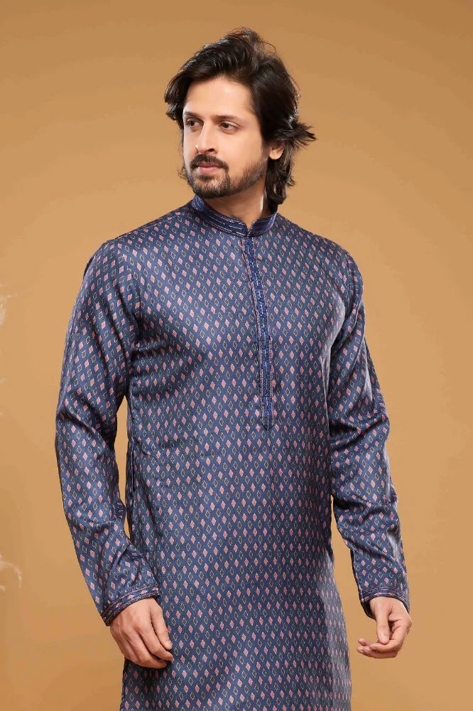 Raivat Ethnic Art Silk Digital Print Pintux Work Kurta Pajama In Blue Colour - Image 2