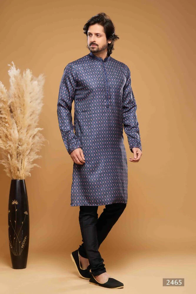 Raivat Ethnic Art Silk Digital Print Pintux Work Kurta Pajama In Blue Colour - Image 3