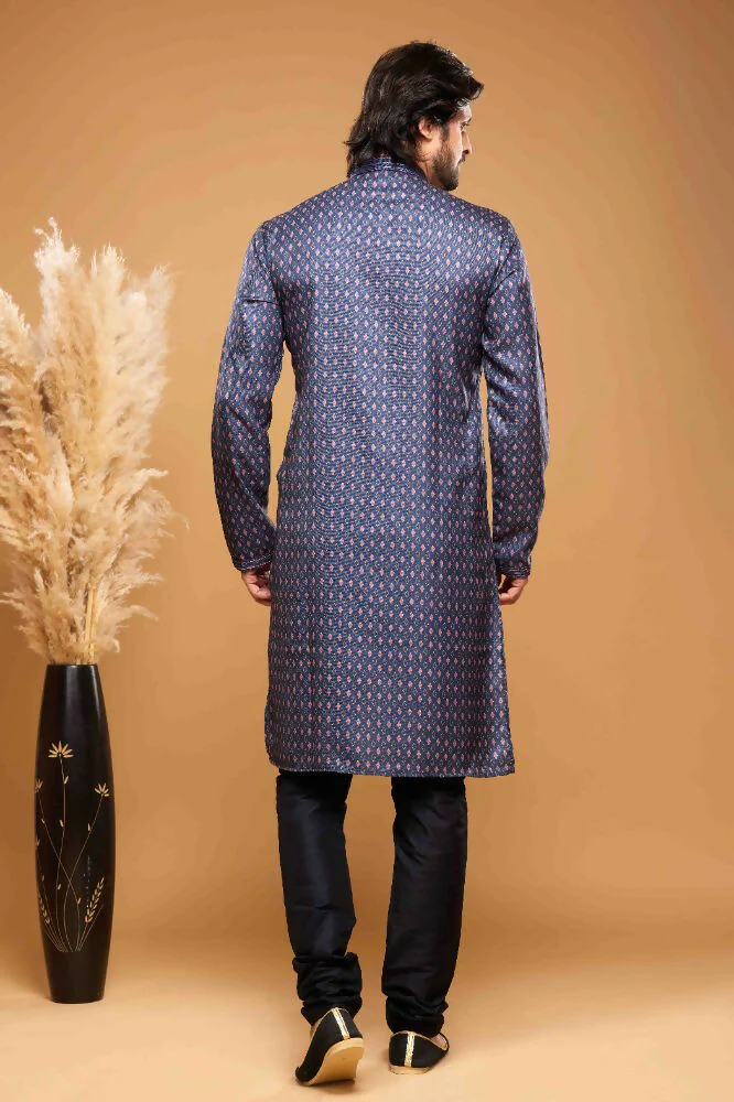Raivat Ethnic Art Silk Digital Print Pintux Work Kurta Pajama In Blue Colour - Image 4