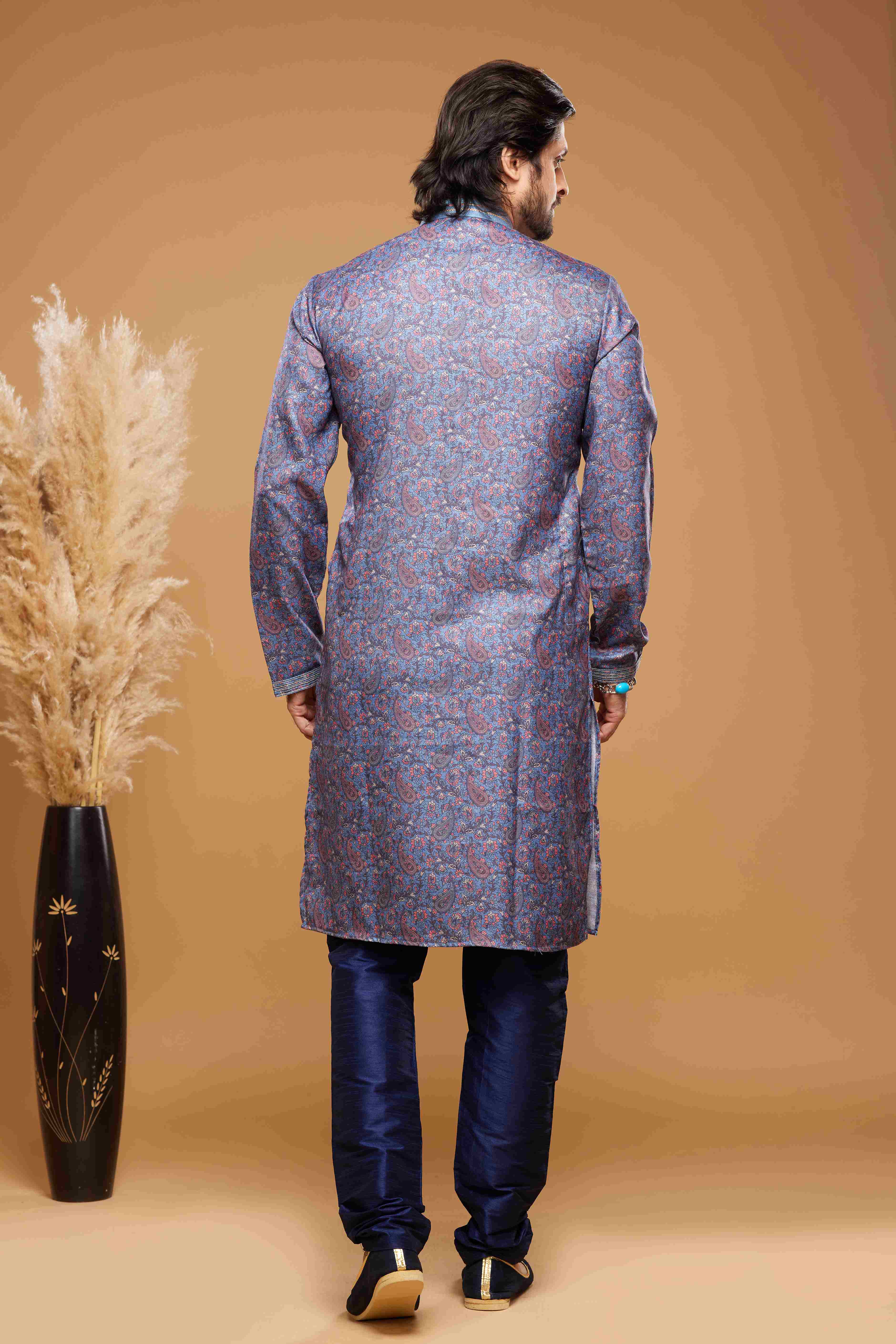 Raivat Ethnic Art Silk Digital Print Pintux Work Kurta Pajama In Blue Colour - Image 4