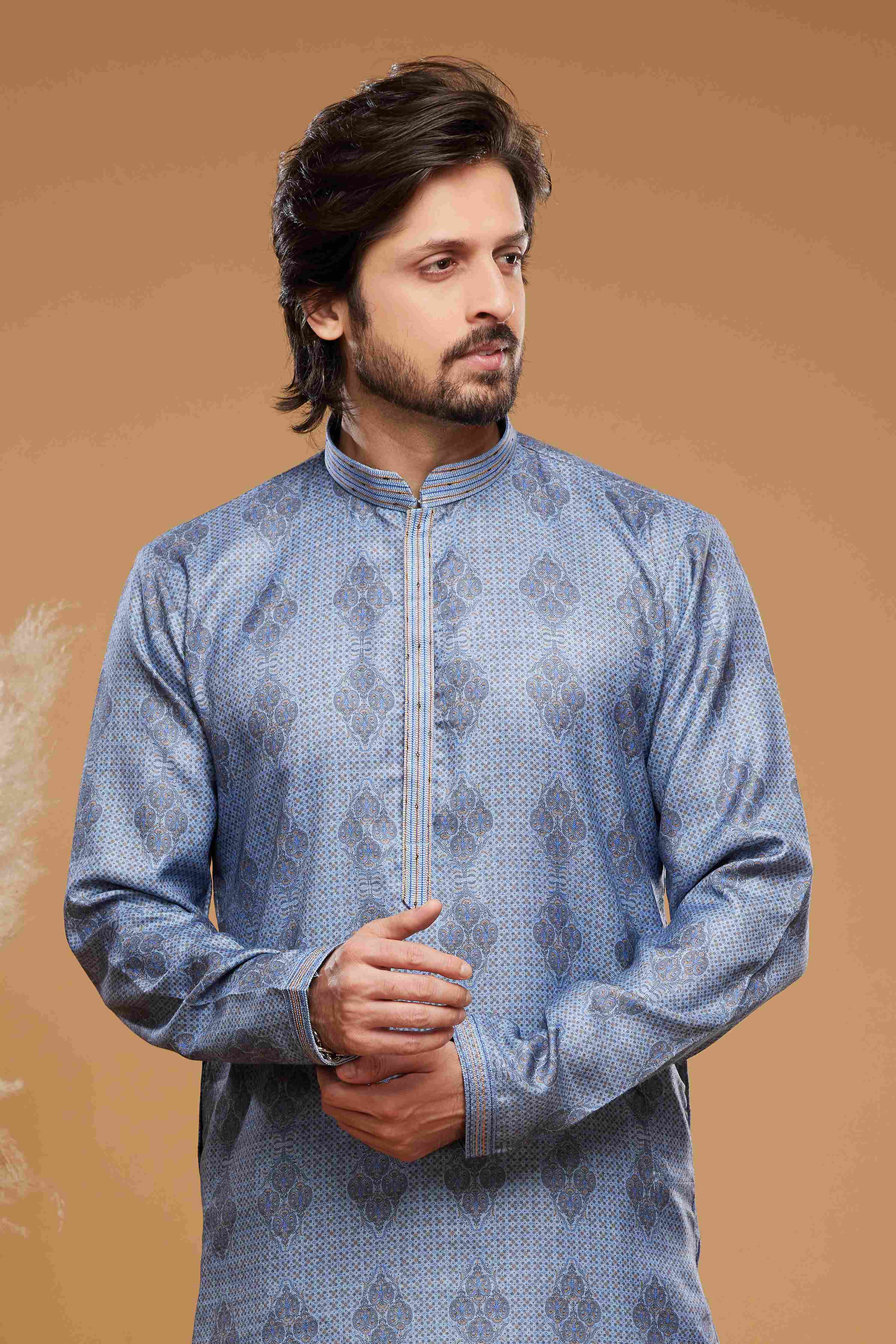 Raivat Ethnic Art Silk Digital Print Pintux Work Kurta Pajama In Blue Colour - Image 2