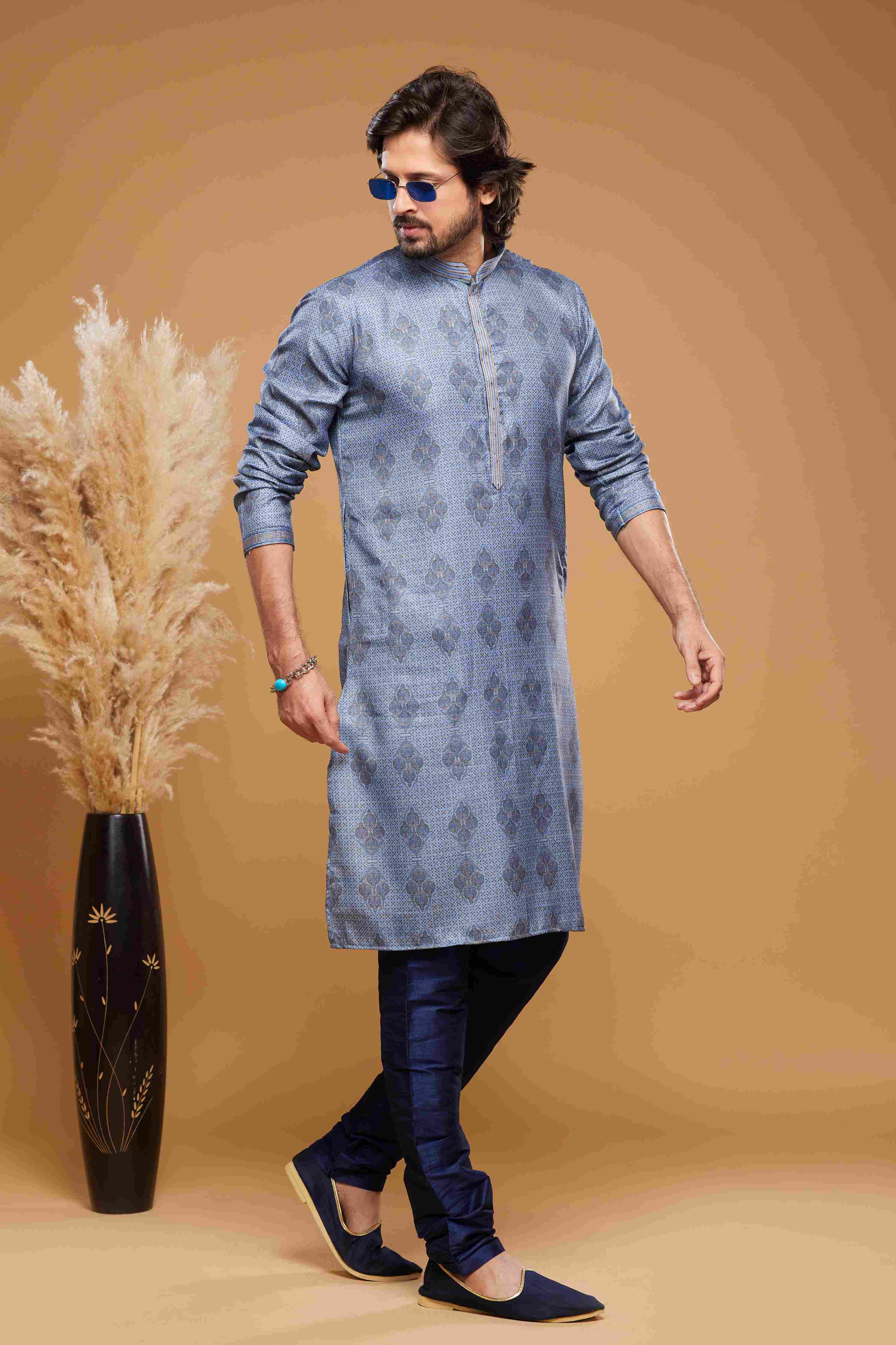 Raivat Ethnic Art Silk Digital Print Pintux Work Kurta Pajama In Blue Colour - Image 3