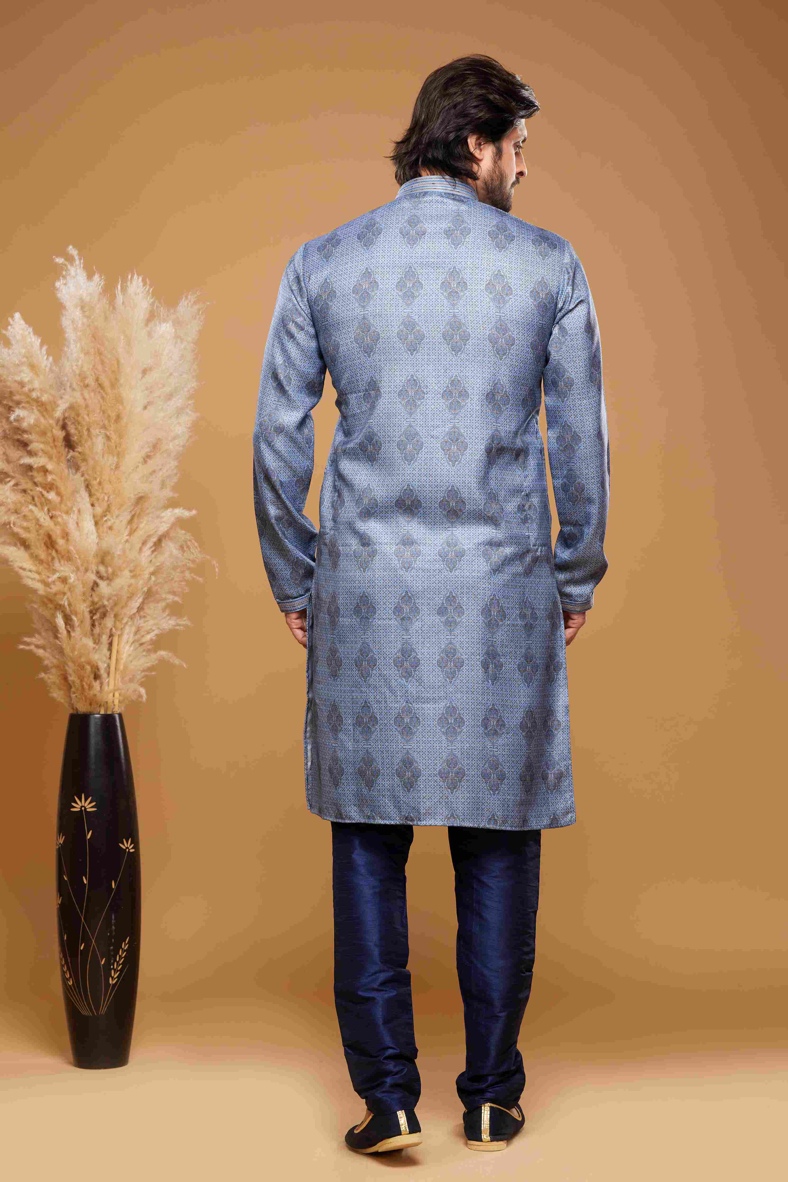 Raivat Ethnic Art Silk Digital Print Pintux Work Kurta Pajama In Blue Colour - Image 4