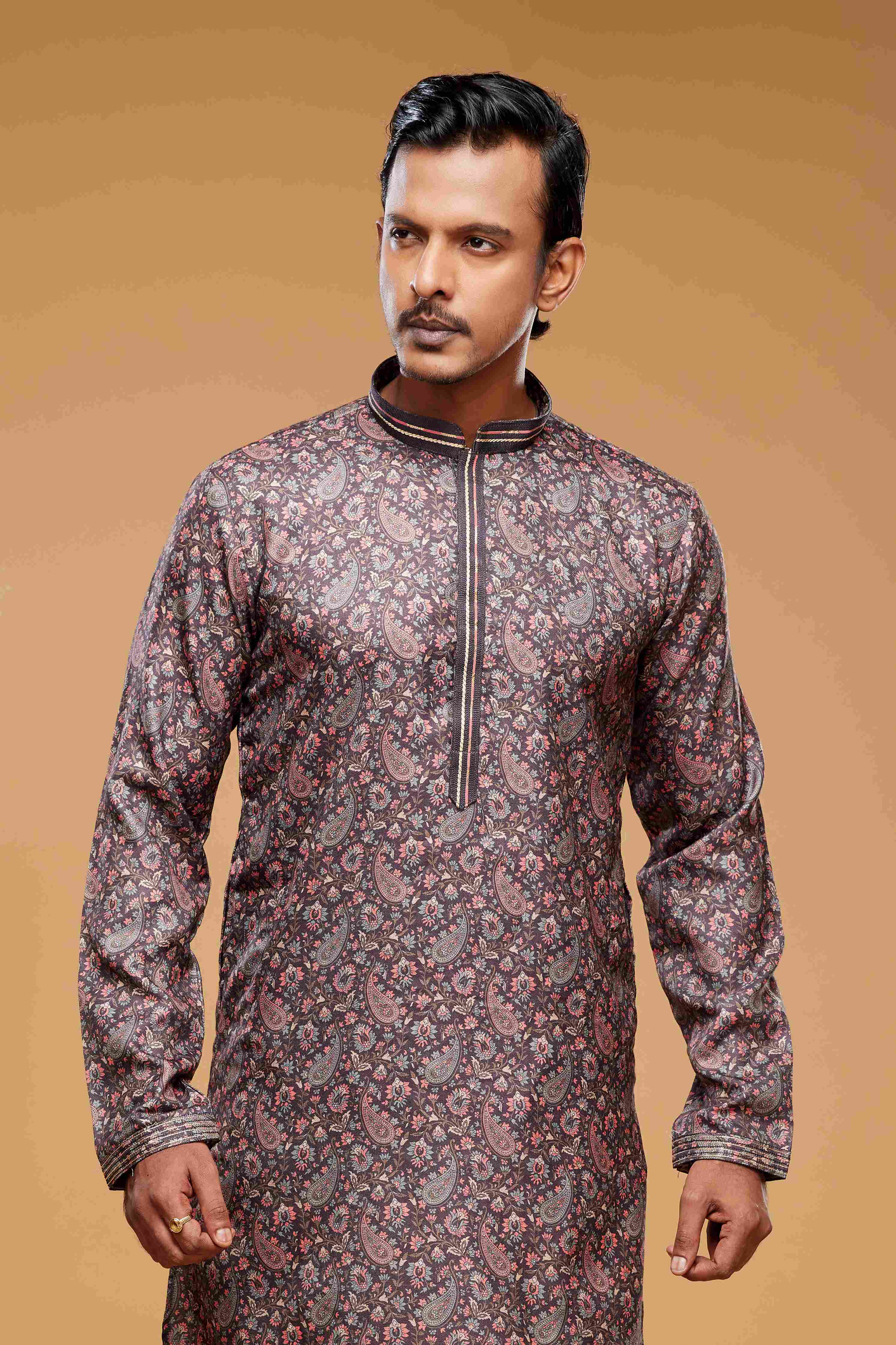 Raivat Ethnic Art Silk Digital Print Pintux Work Kurta Pajama In Brown Colour - Image 3