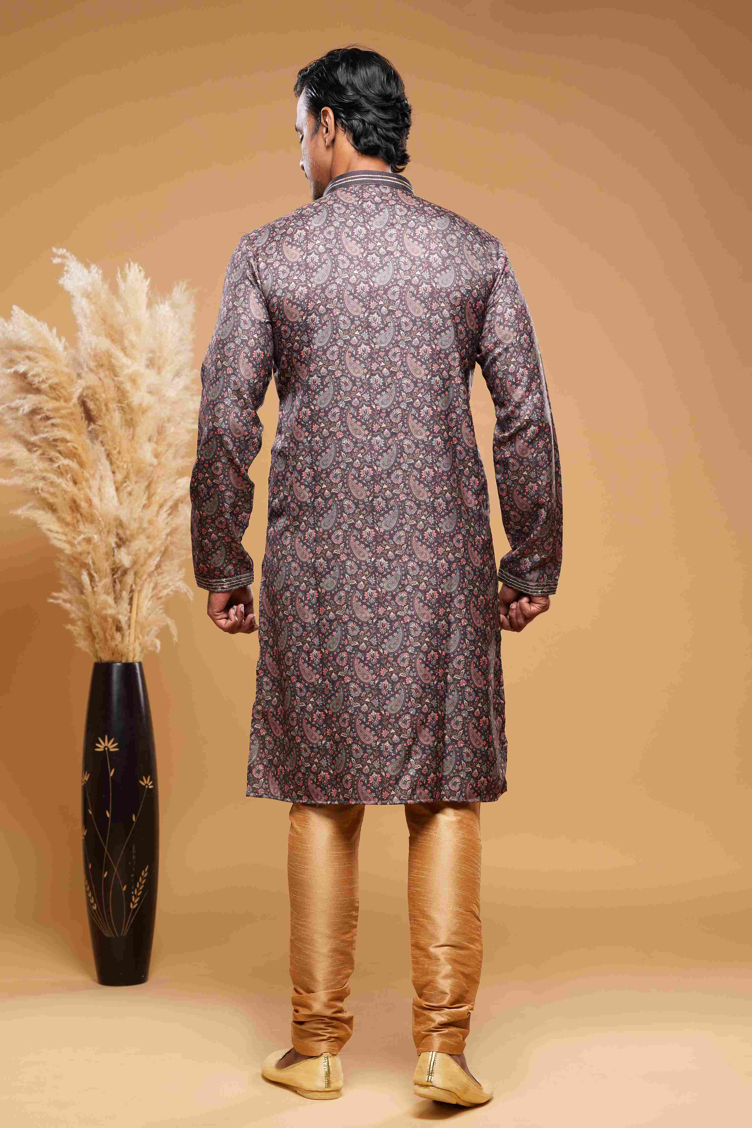 Raivat Ethnic Art Silk Digital Print Pintux Work Kurta Pajama In Brown Colour - Image 4
