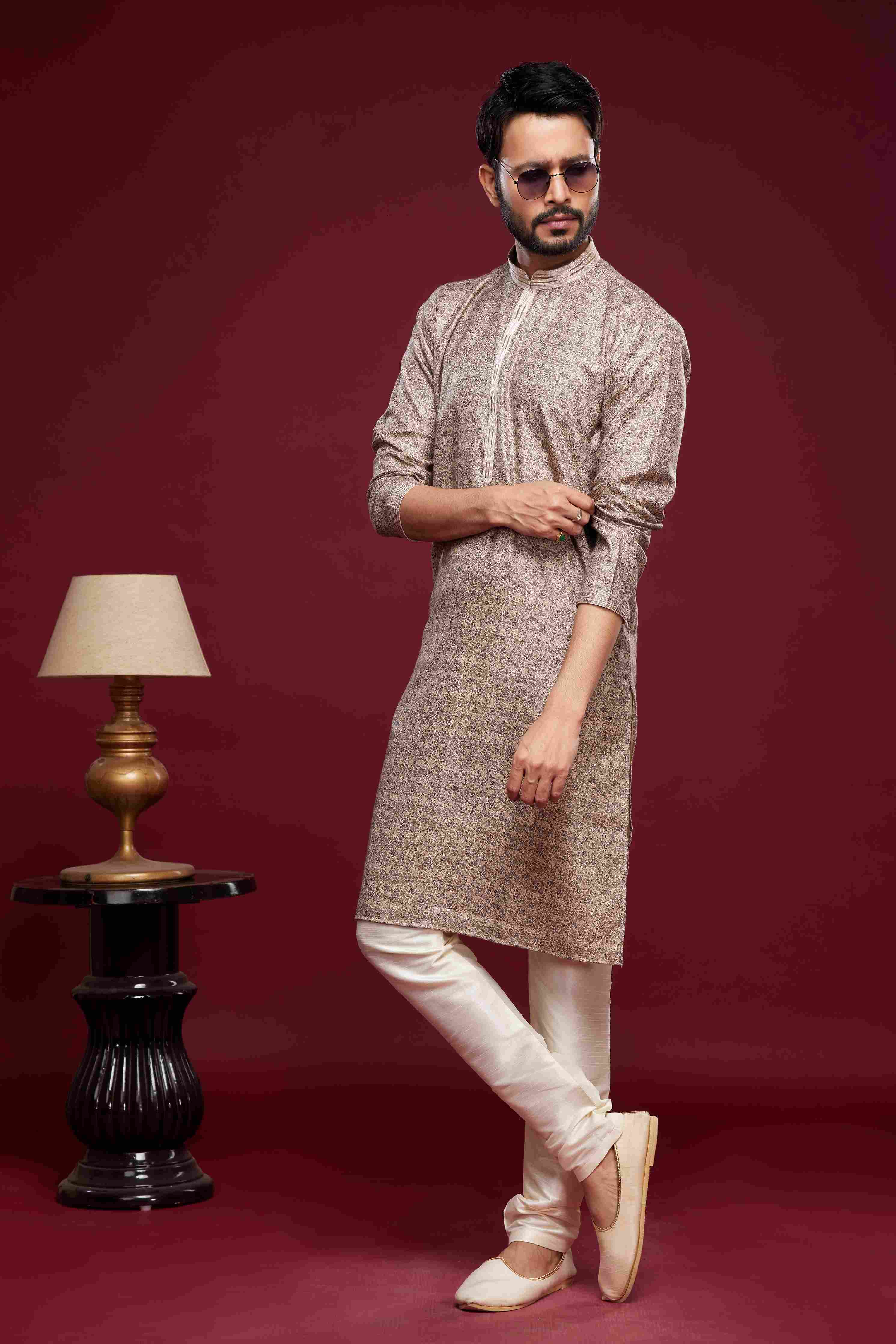 Raivat Ethnic Art Silk Digital Print Pintux Work Kurta Pajama In Brown Colour - Image 3