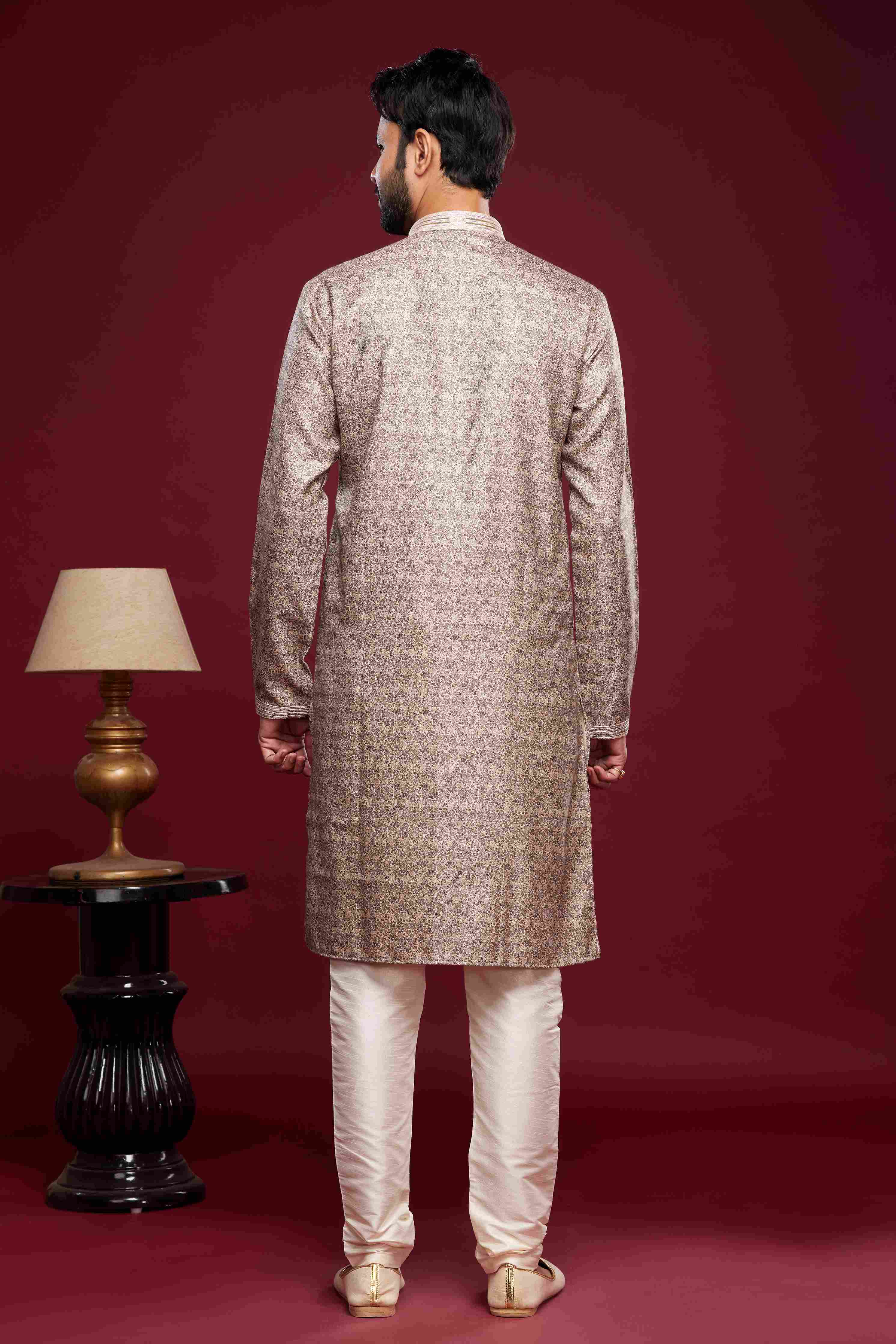 Raivat Ethnic Art Silk Digital Print Pintux Work Kurta Pajama In Brown Colour - Image 4