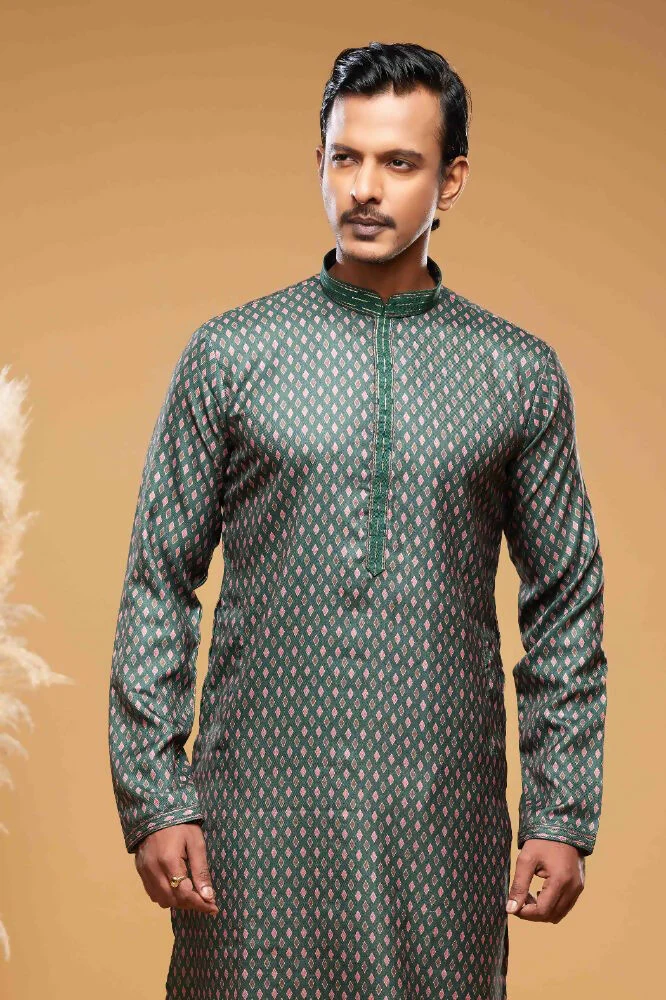 Raivat Ethnic Art Silk Digital Print Pintux Work Kurta Pajama In Green Colour - Image 2