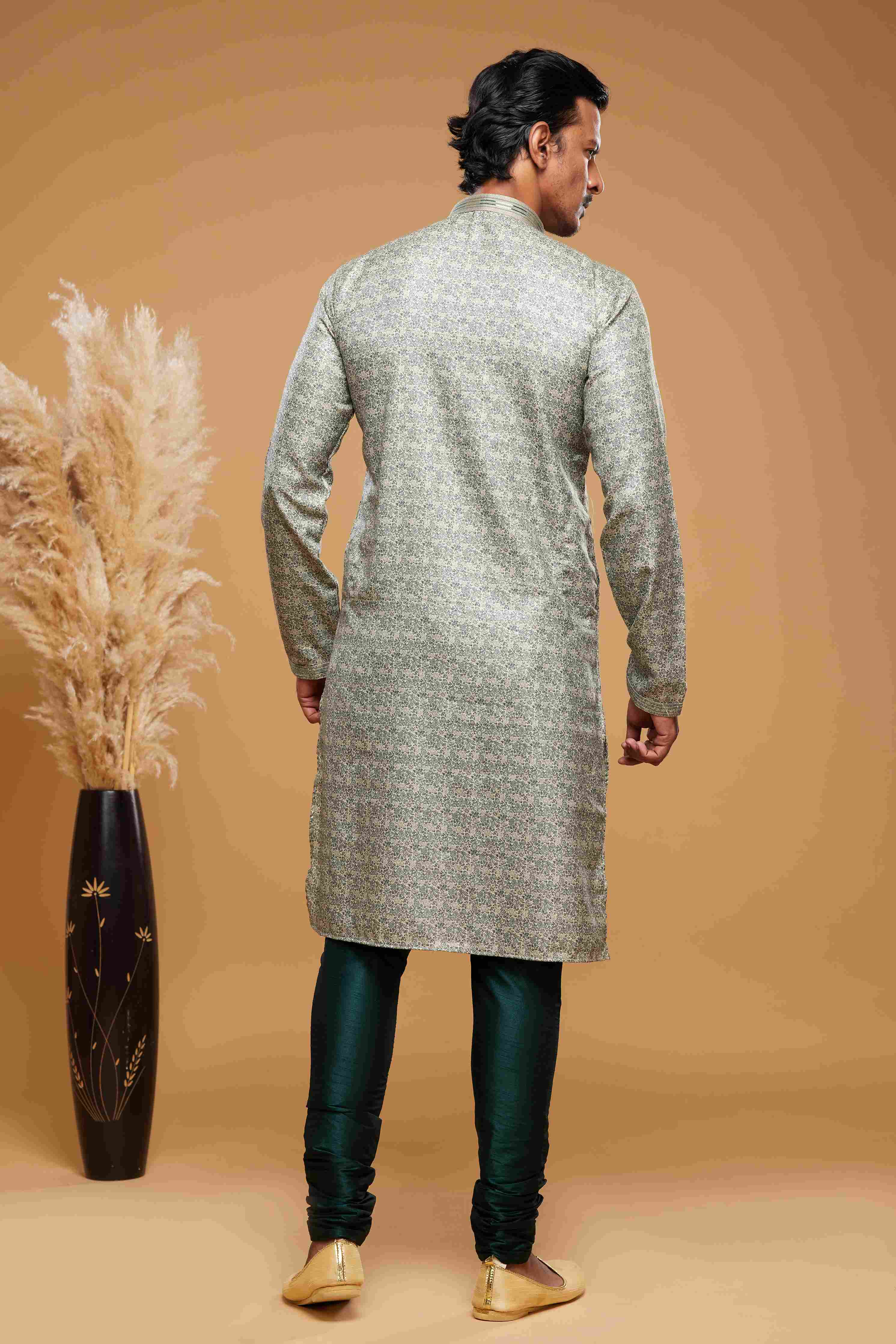 Raivat Ethnic Art Silk Digital Print Pintux Work Kurta Pajama In Green Colour - Image 4