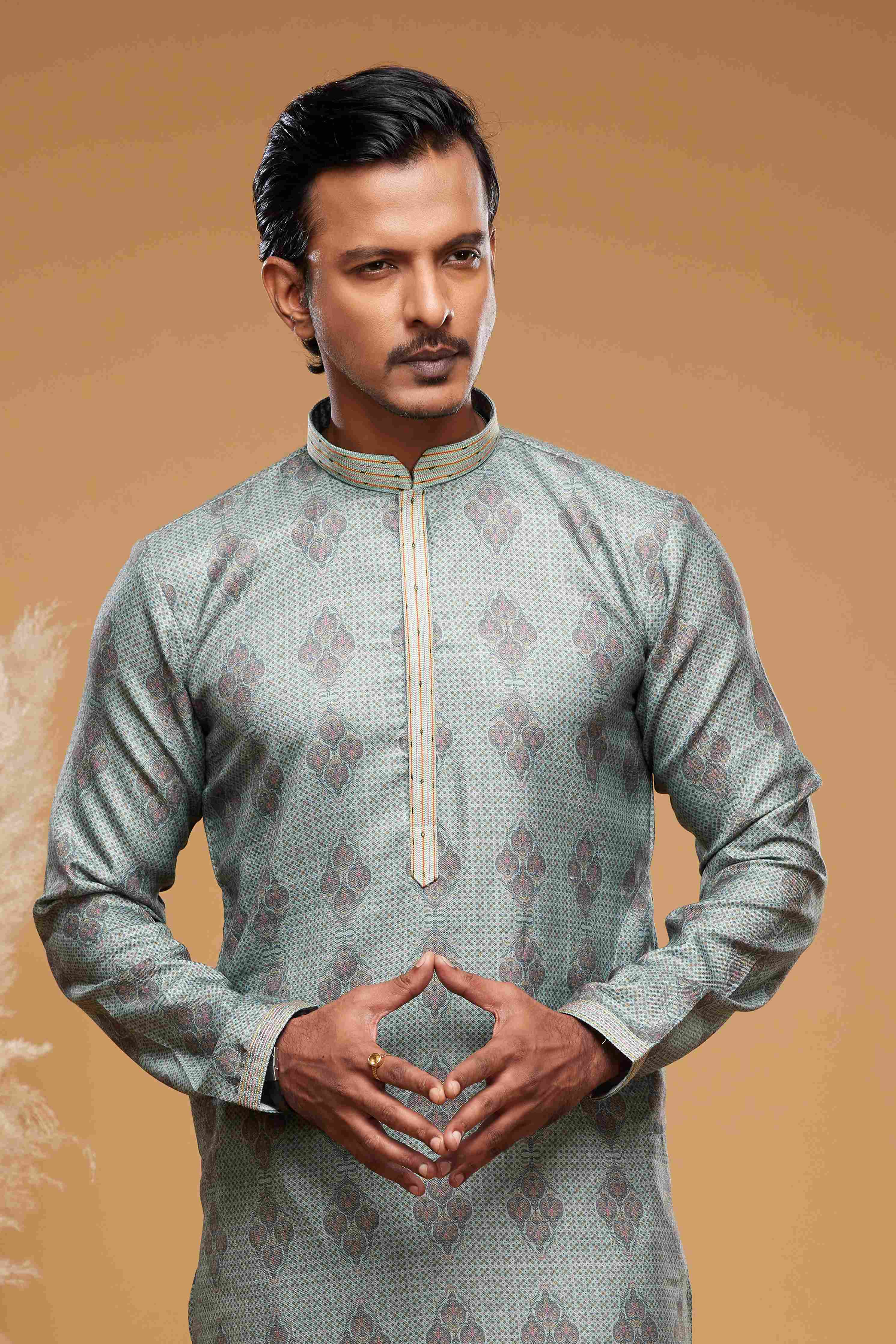 Raivat Ethnic Art Silk Digital Print Pintux Work Kurta Pajama In Green Colour - Image 2