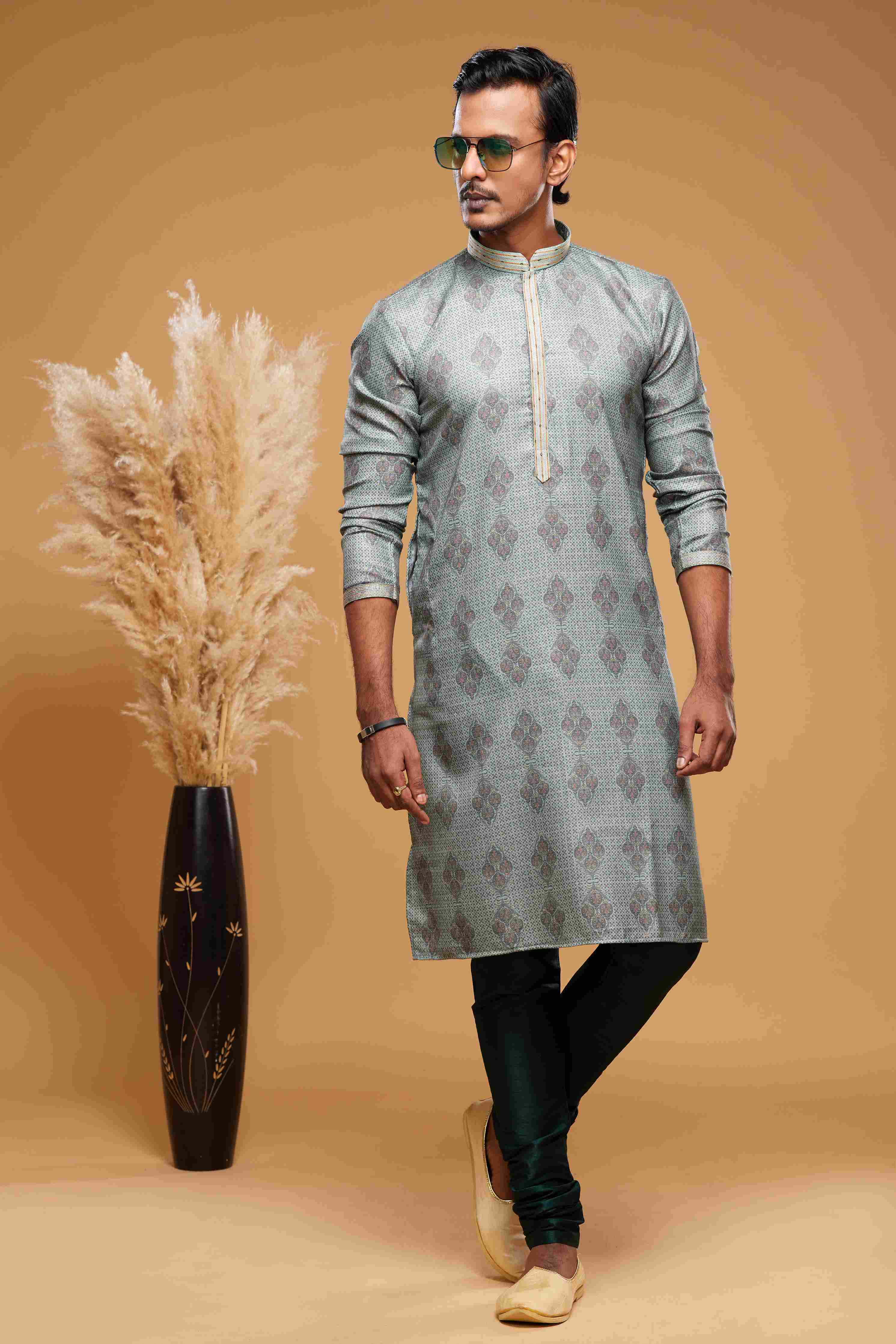 Raivat Ethnic Art Silk Digital Print Pintux Work Kurta Pajama In Green Colour - Image 3