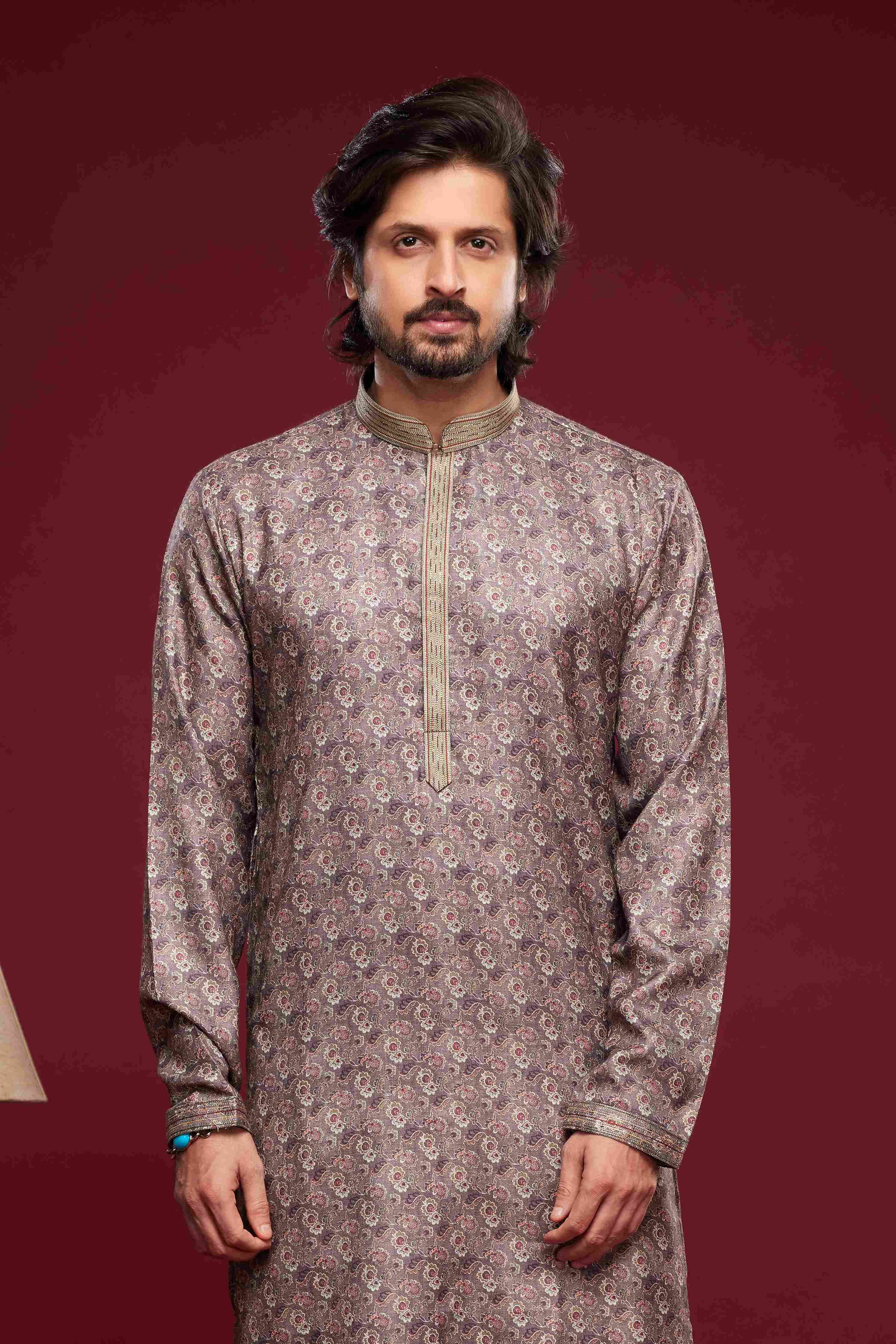 Raivat Ethnic Art Silk Digital Print Pintux Work Kurta Pajama In Grey Colour - Image 2