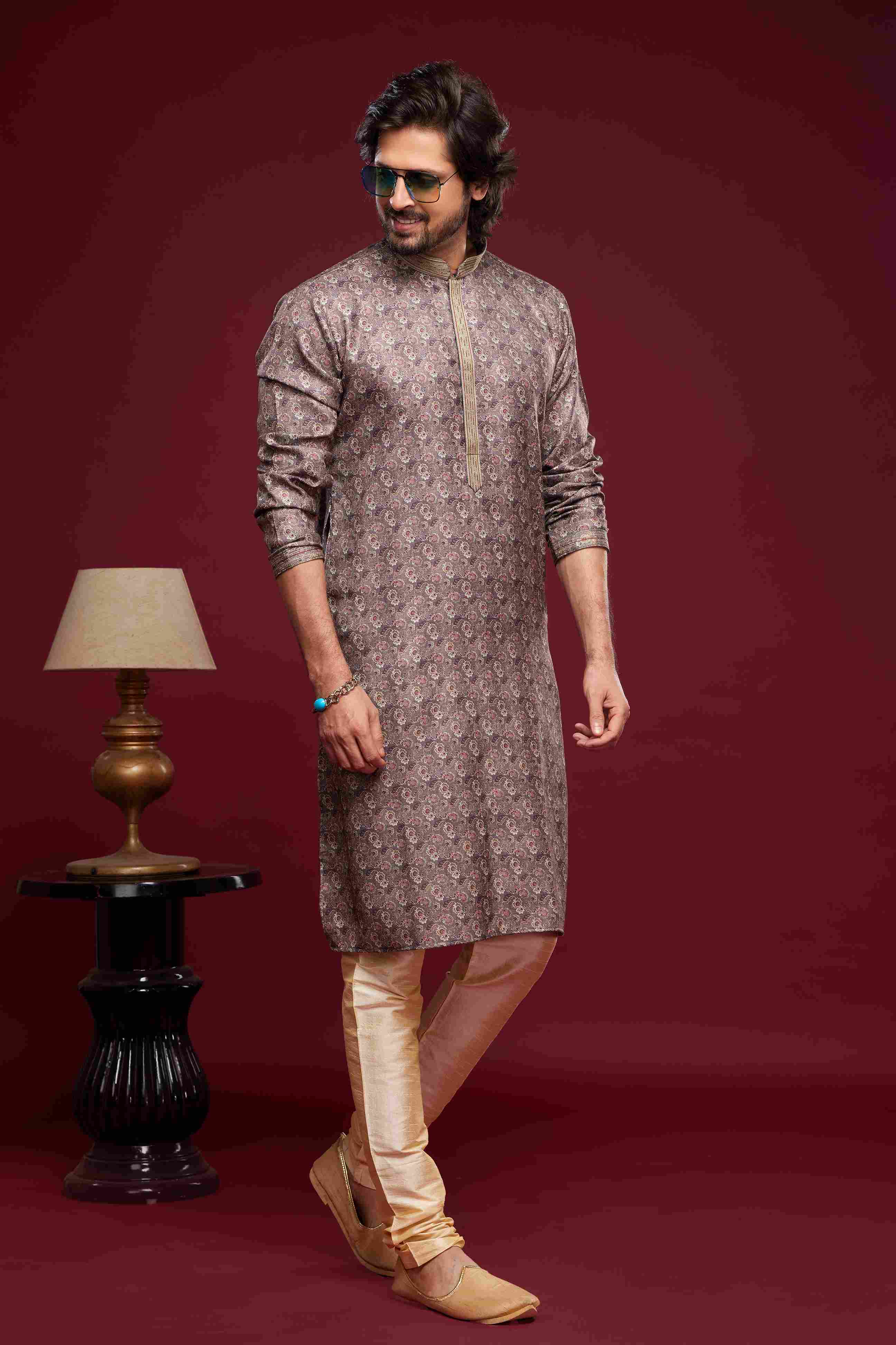 Raivat Ethnic Art Silk Digital Print Pintux Work Kurta Pajama In Grey Colour - Image 3