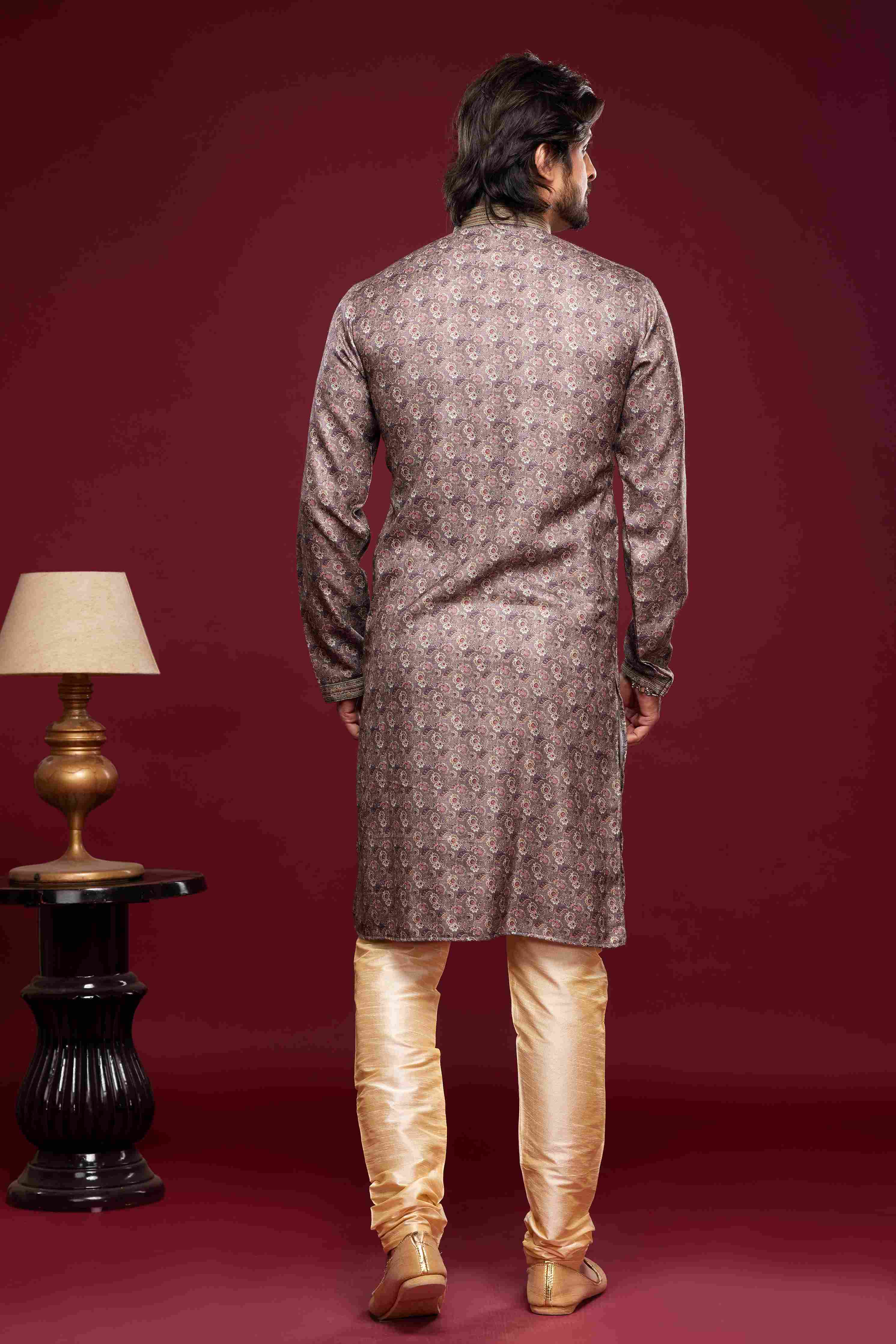 Raivat Ethnic Art Silk Digital Print Pintux Work Kurta Pajama In Grey Colour - Image 4