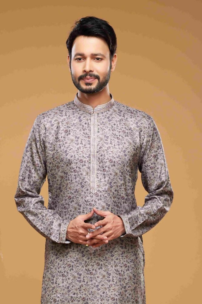 Raivat Ethnic Art Silk Digital Print Pintux Work Kurta Pajama In Grey Colour - Image 2