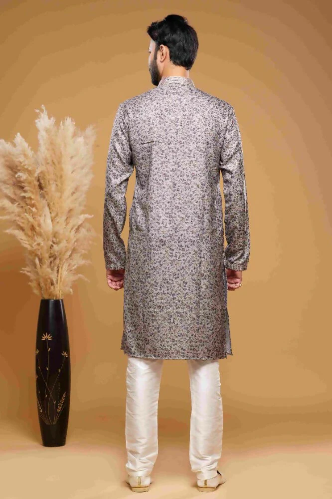Raivat Ethnic Art Silk Digital Print Pintux Work Kurta Pajama In Grey Colour - Image 4