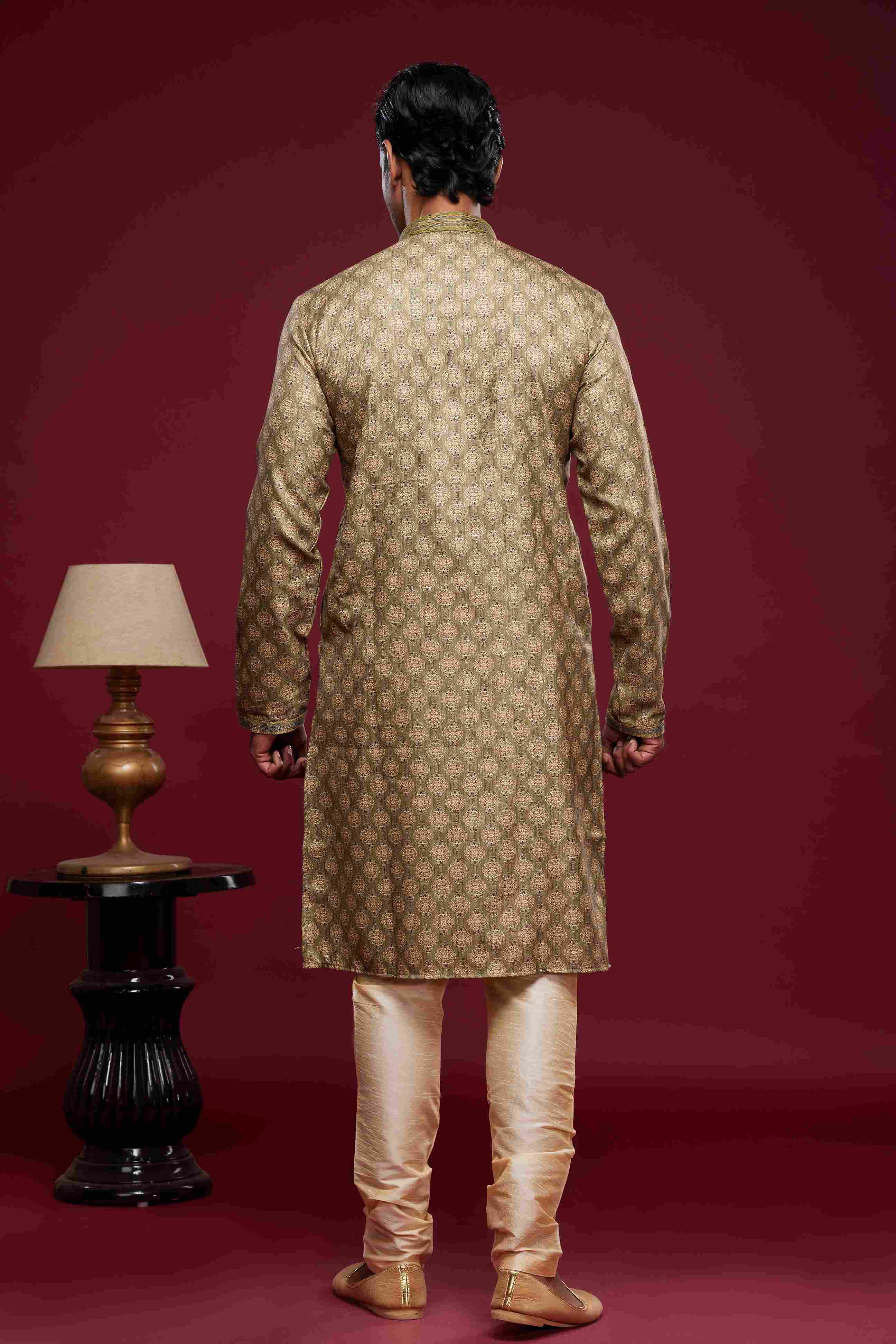 Raivat Ethnic Art Silk Digital Print Pintux Work Kurta Pajama In Light Green Colour - Image 4