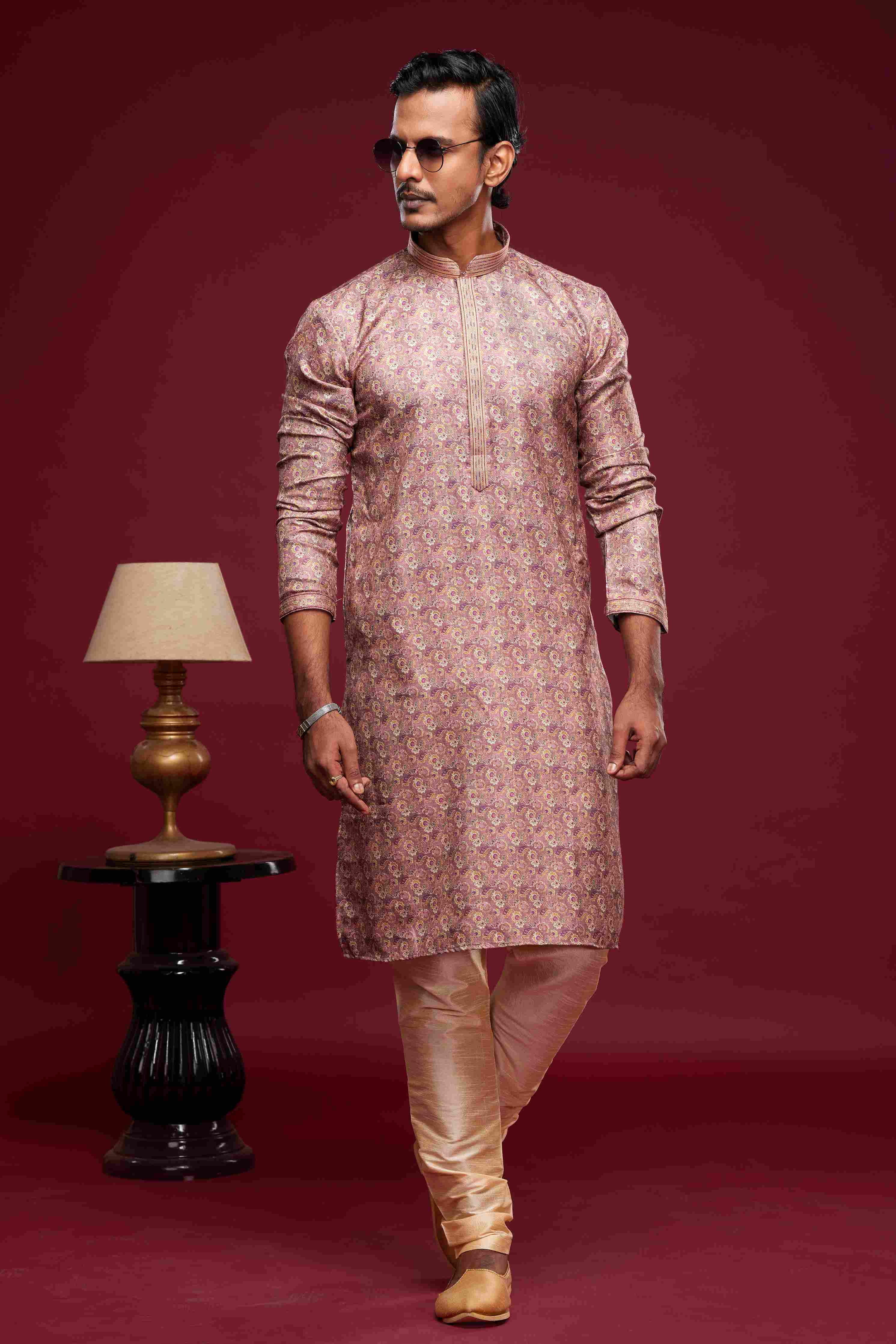 Raivat Ethnic Art Silk Digital Print Pintux Work Kurta Pajama In Light Pink Colour - Image 3