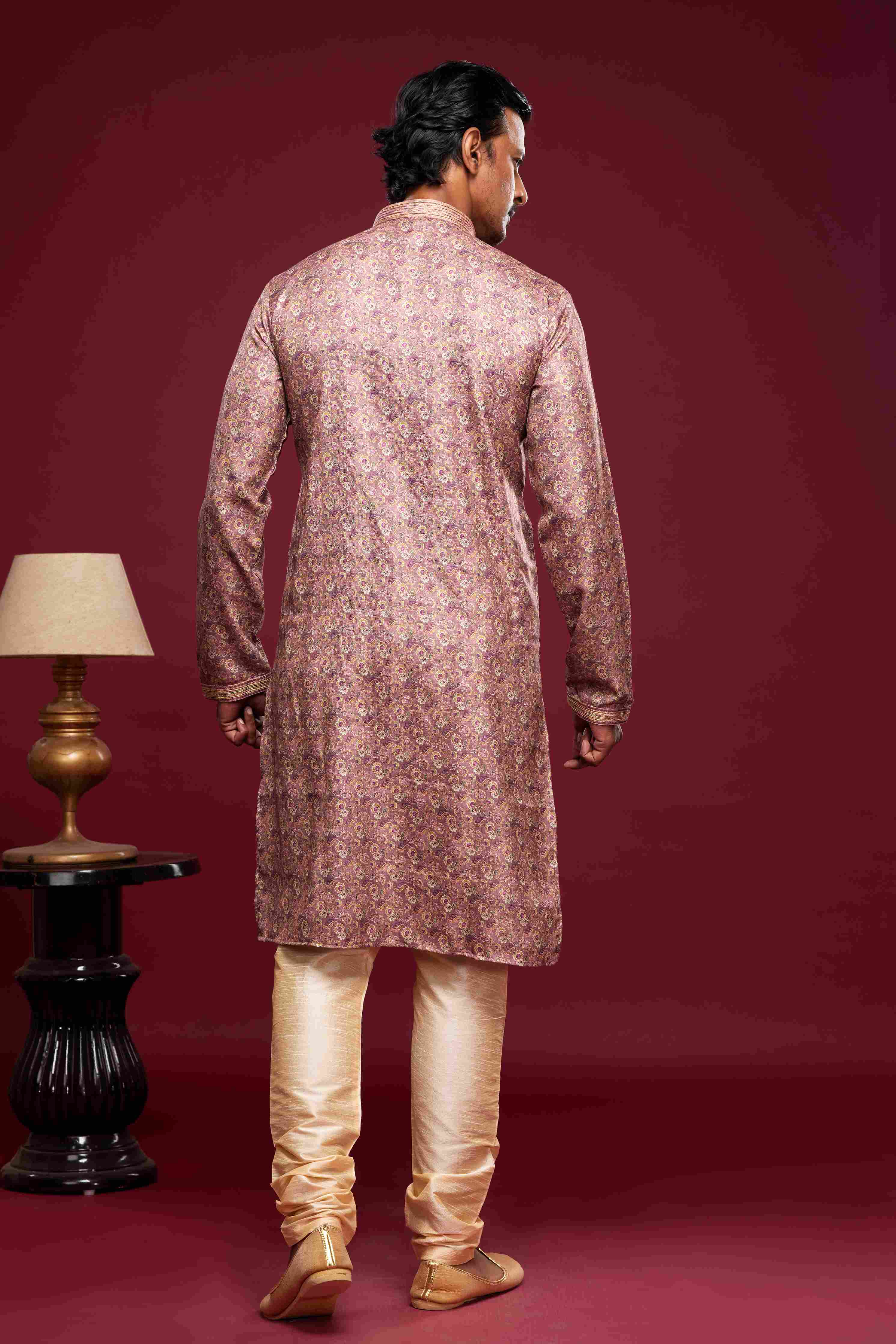 Raivat Ethnic Art Silk Digital Print Pintux Work Kurta Pajama In Light Pink Colour - Image 4