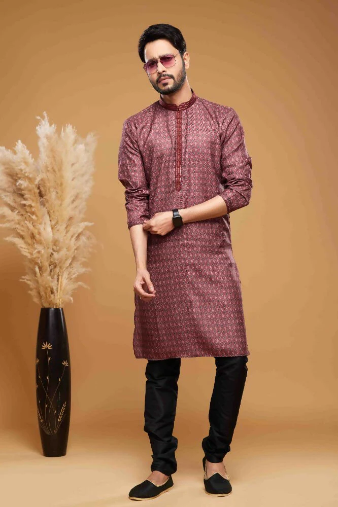 Raivat Ethnic Art Silk Digital Print Pintux Work Kurta Pajama In Maroon Colour - Image 3
