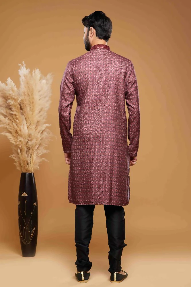 Raivat Ethnic Art Silk Digital Print Pintux Work Kurta Pajama In Maroon Colour - Image 4