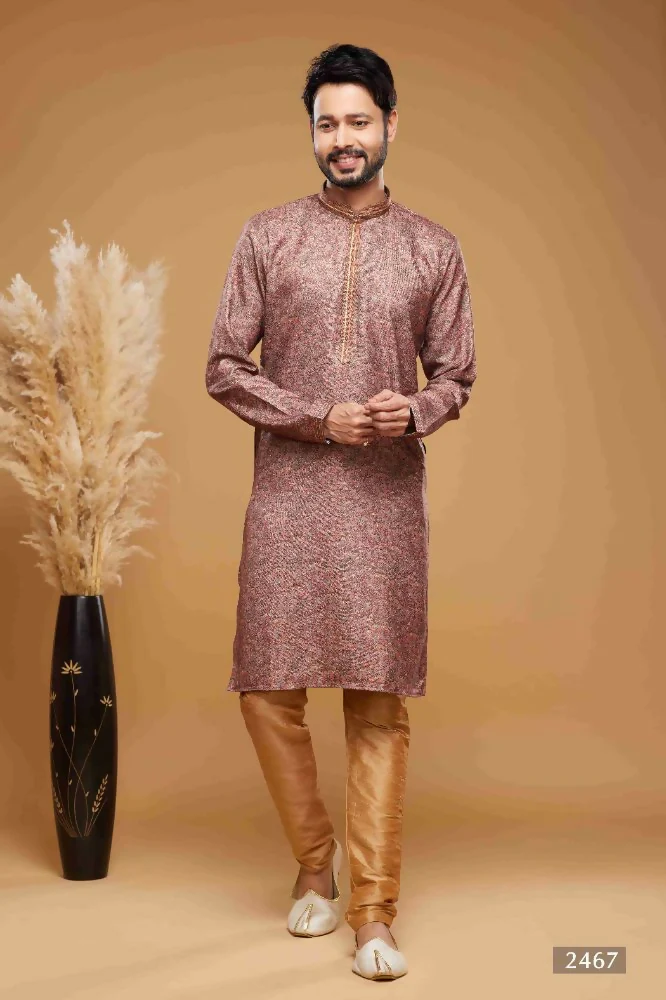 Raivat Ethnic Art Silk Digital Print Pintux Work Kurta Pajama In Onion Pink Colour