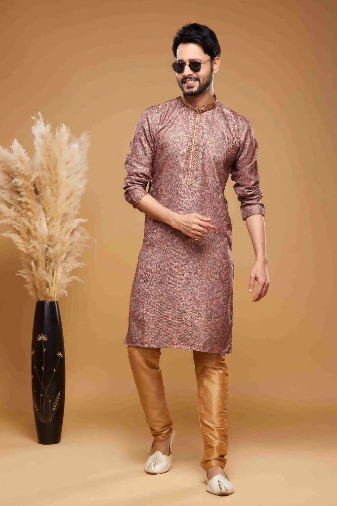 Raivat Ethnic Art Silk Digital Print Pintux Work Kurta Pajama In Onion Pink Colour - Image 2