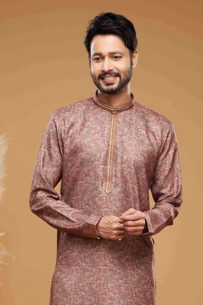 Raivat Ethnic Art Silk Digital Print Pintux Work Kurta Pajama In Onion Pink Colour - Image 3