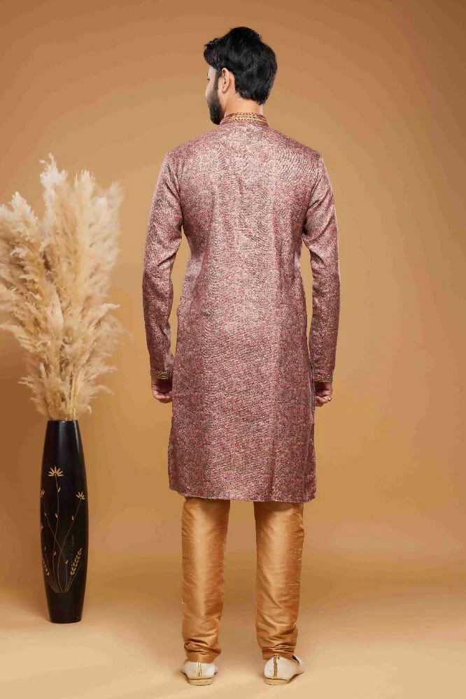 Raivat Ethnic Art Silk Digital Print Pintux Work Kurta Pajama In Onion Pink Colour - Image 4