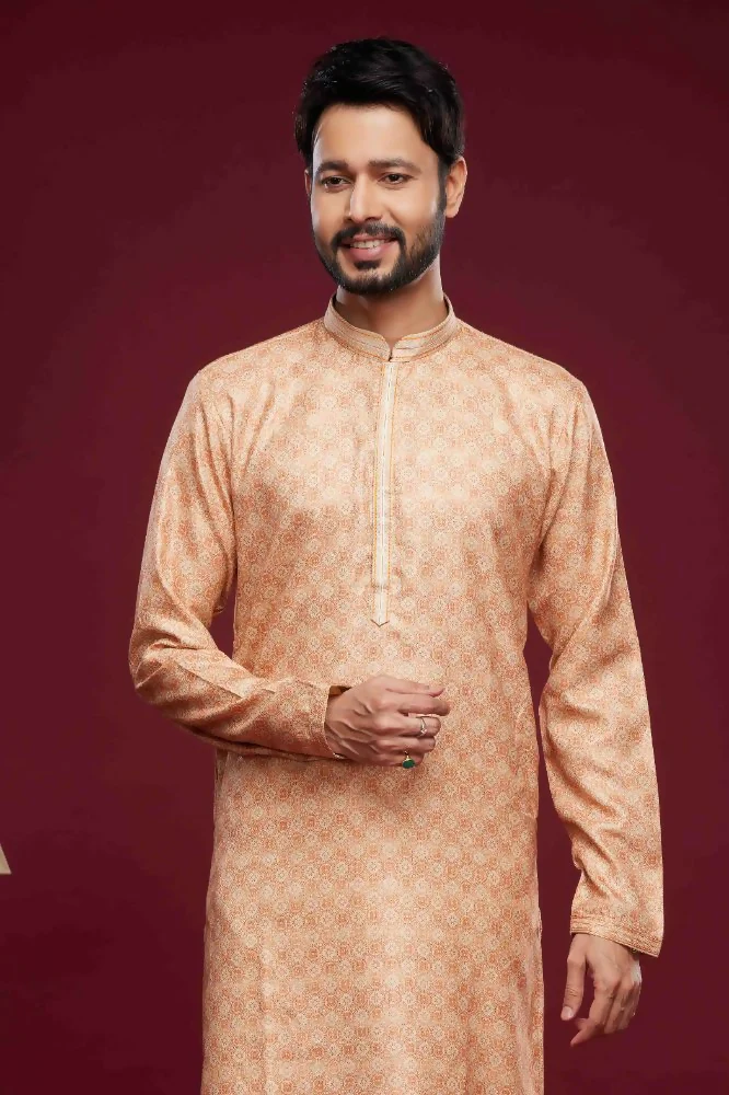 Raivat Ethnic Art Silk Digital Print Pintux Work Kurta Pajama In Peach Colour - Image 2