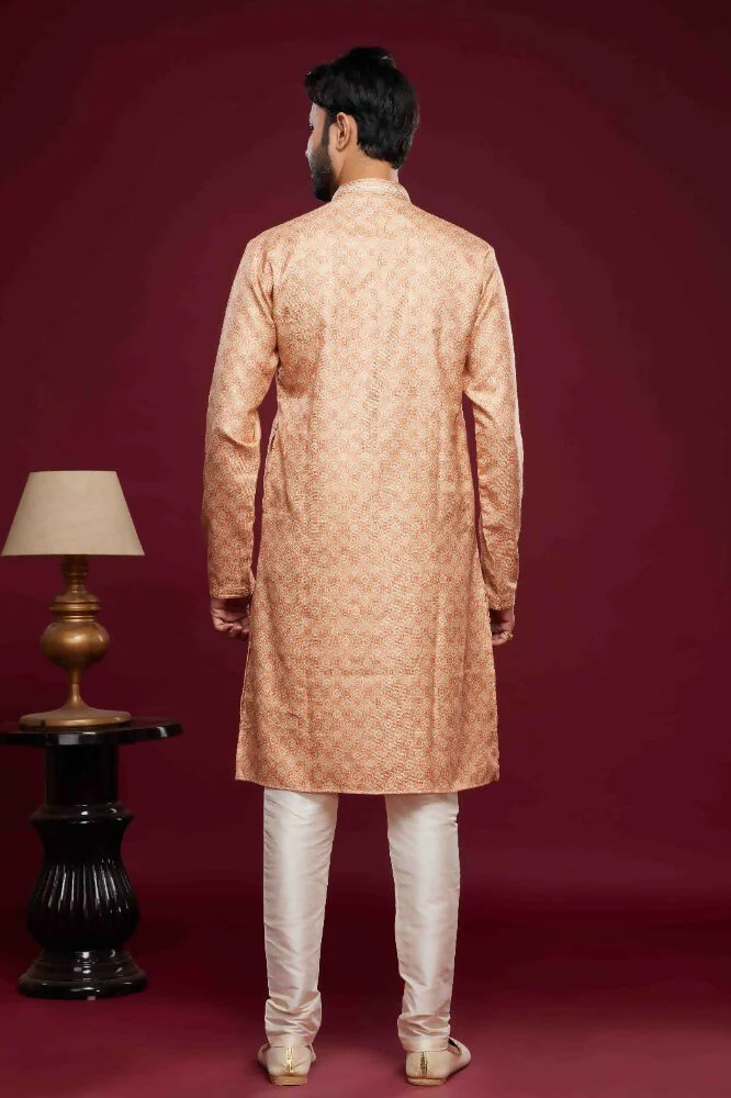 Raivat Ethnic Art Silk Digital Print Pintux Work Kurta Pajama In Peach Colour - Image 4