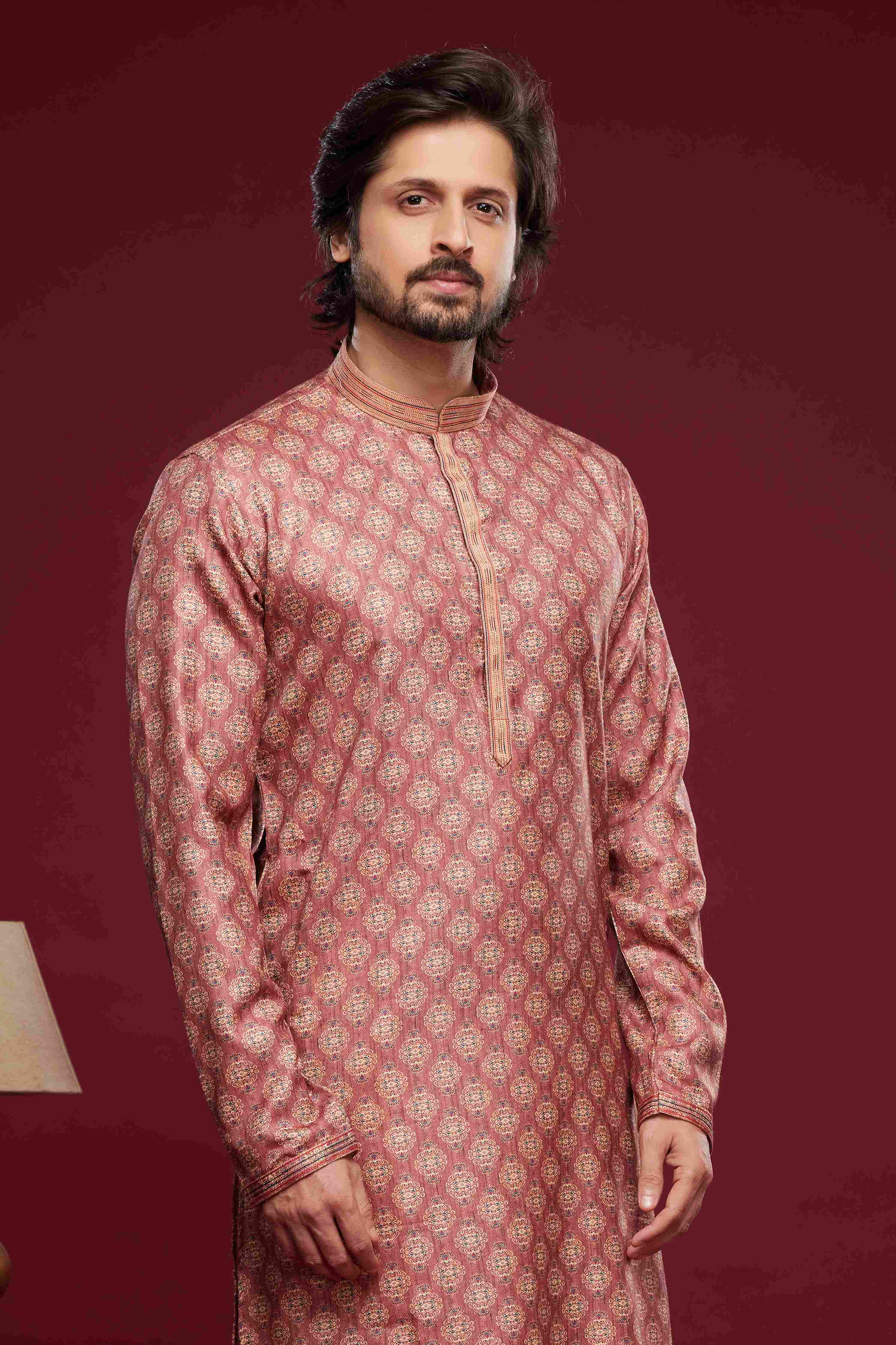 Raivat Ethnic Art Silk Digital Print Pintux Work Kurta Pajama In Pink Colour - Image 2