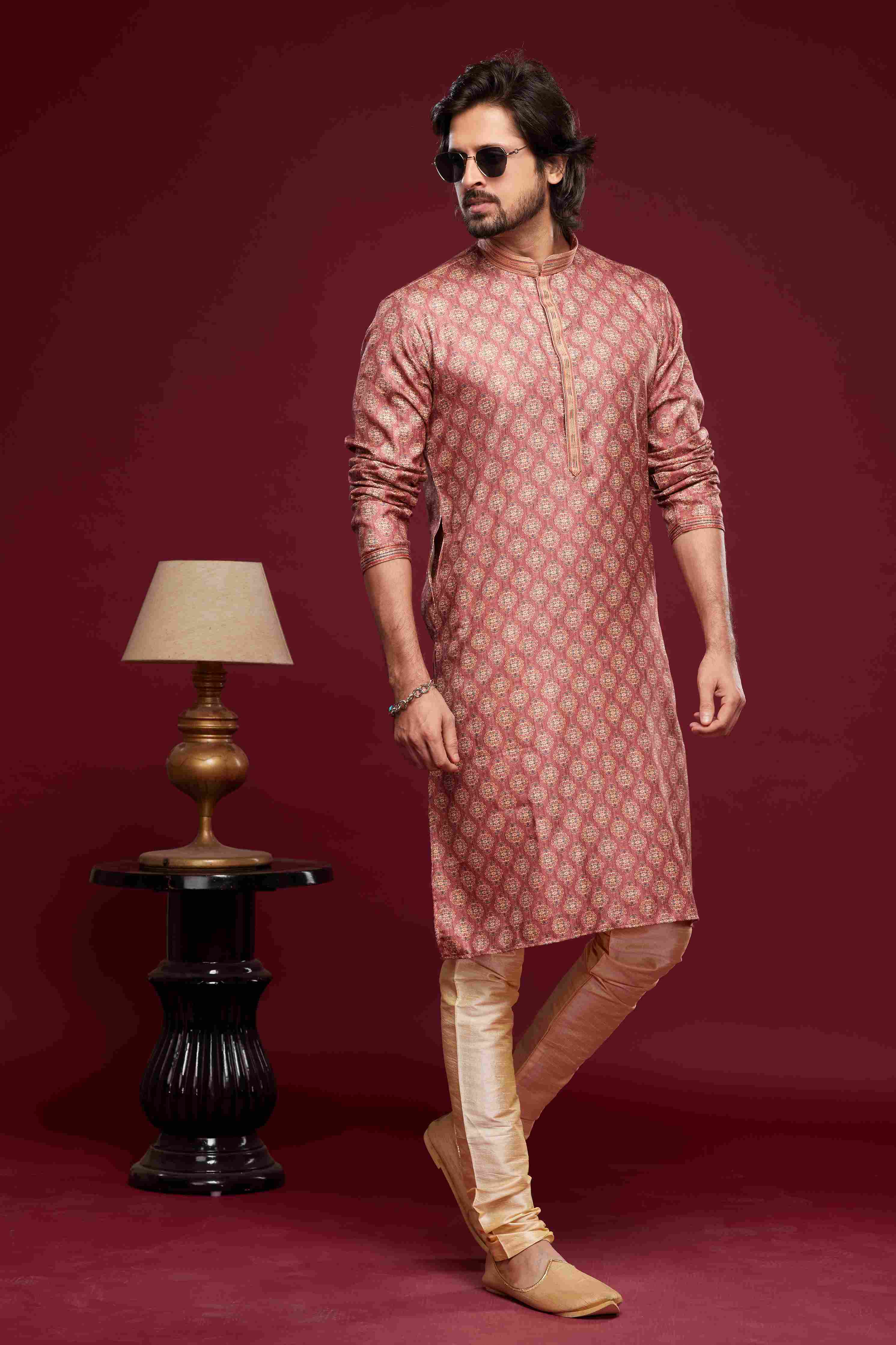 Raivat Ethnic Art Silk Digital Print Pintux Work Kurta Pajama In Pink Colour - Image 3