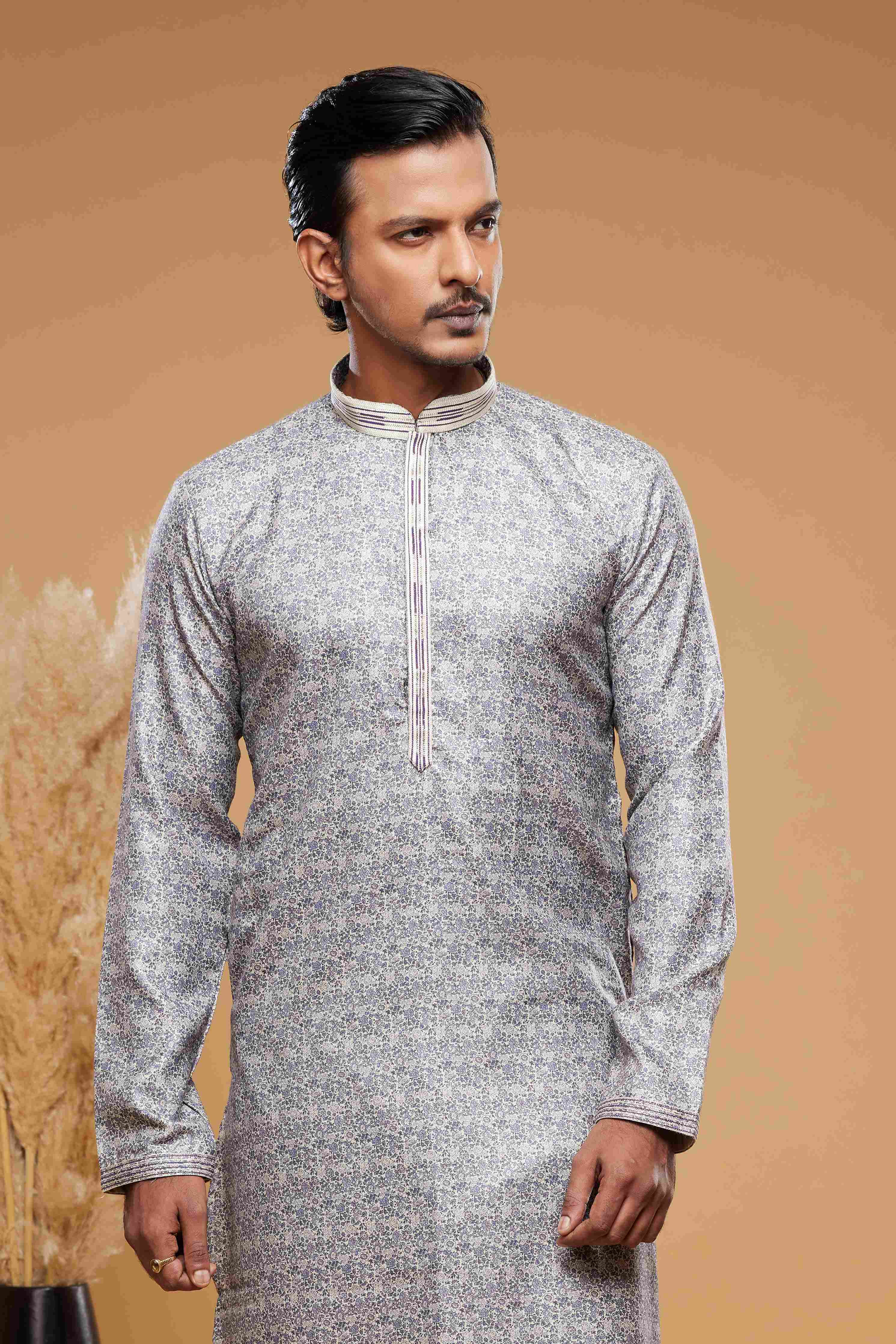 Raivat Ethnic Art Silk Digital Print Pintux Work Kurta Pajama In Purple Grey Colour - Image 2