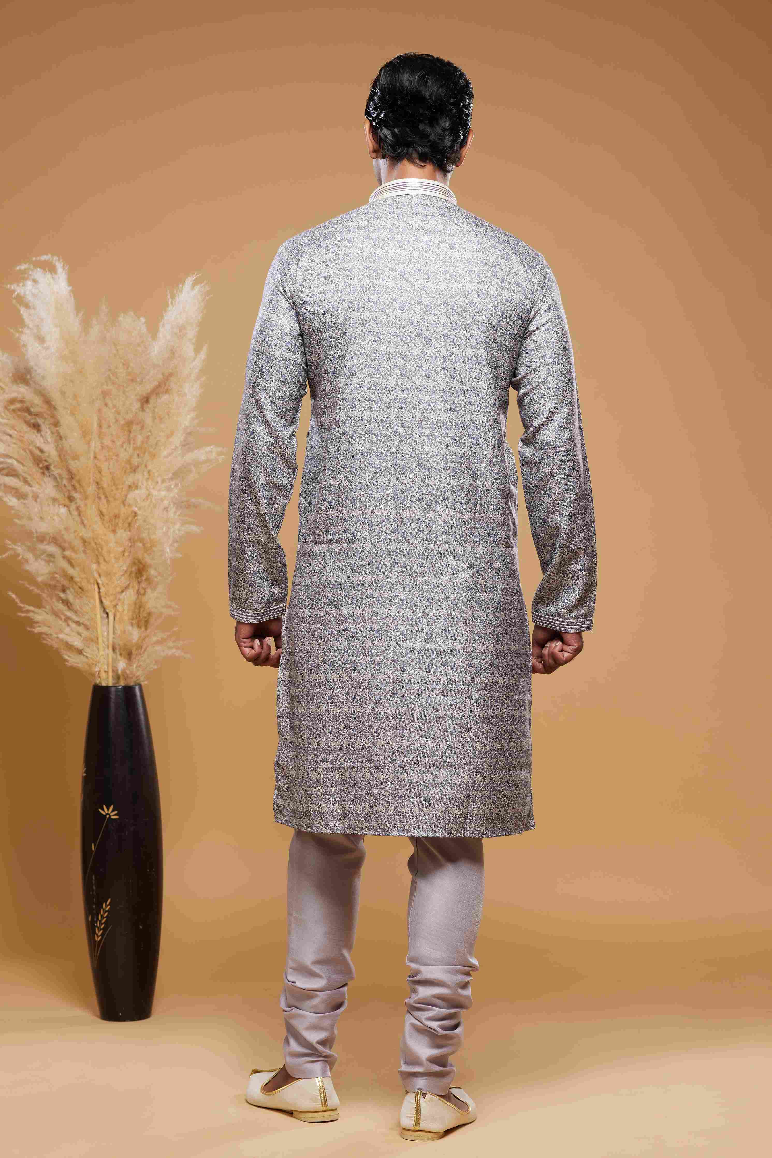 Raivat Ethnic Art Silk Digital Print Pintux Work Kurta Pajama In Purple Grey Colour - Image 4