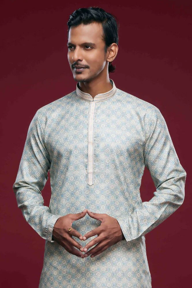 Raivat Ethnic Art Silk Digital Print Pintux Work Kurta Pajama In Sky Blue Colour - Image 2