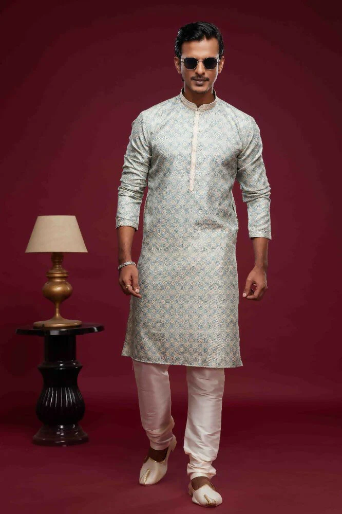 Raivat Ethnic Art Silk Digital Print Pintux Work Kurta Pajama In Sky Blue Colour - Image 3