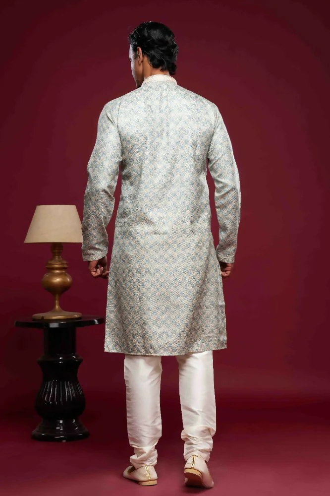 Raivat Ethnic Art Silk Digital Print Pintux Work Kurta Pajama In Sky Blue Colour - Image 4