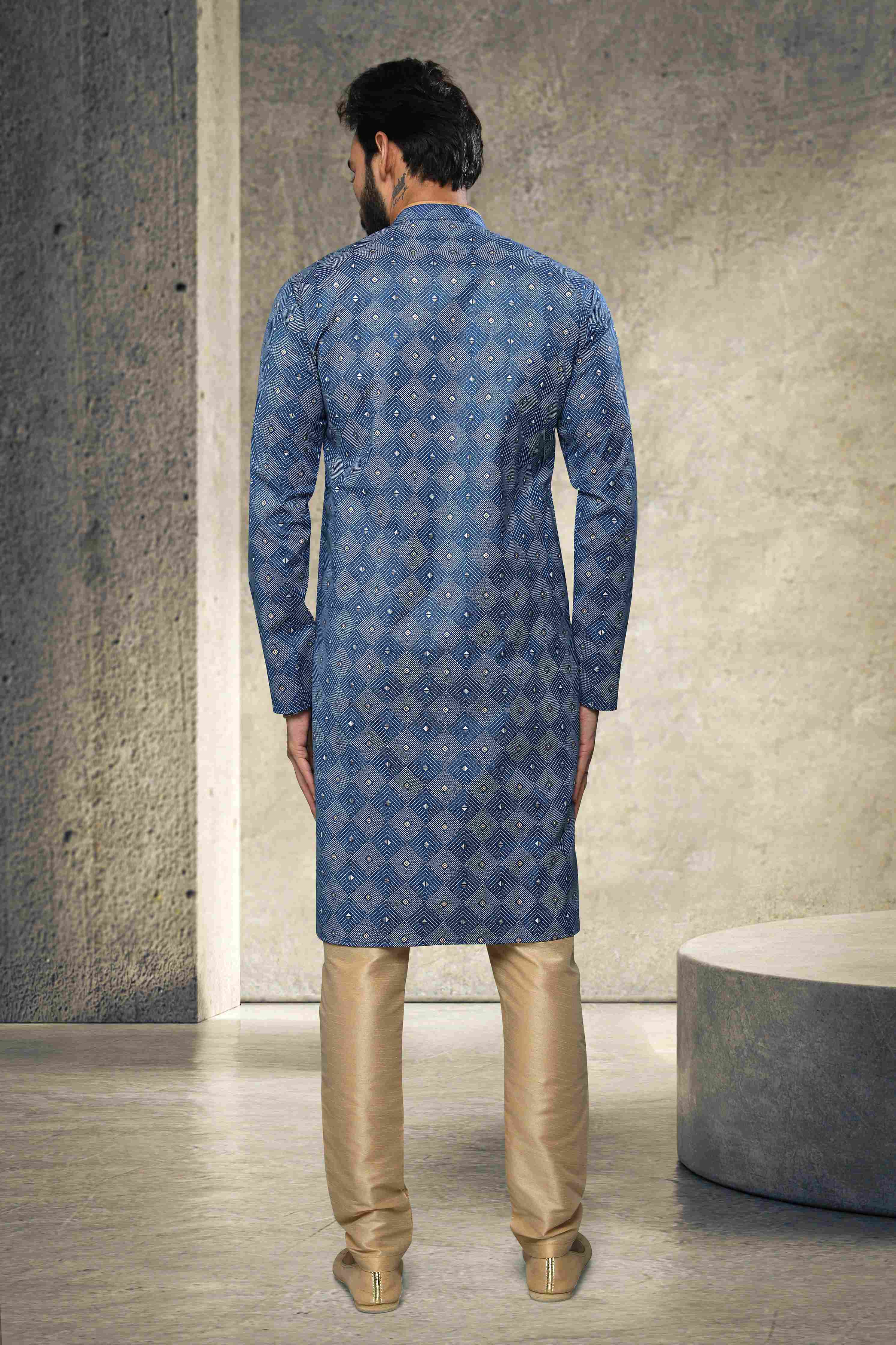 Raivat Ethnic Cotton Printed Work Kurta Pajama In Blue Colour - Image 3