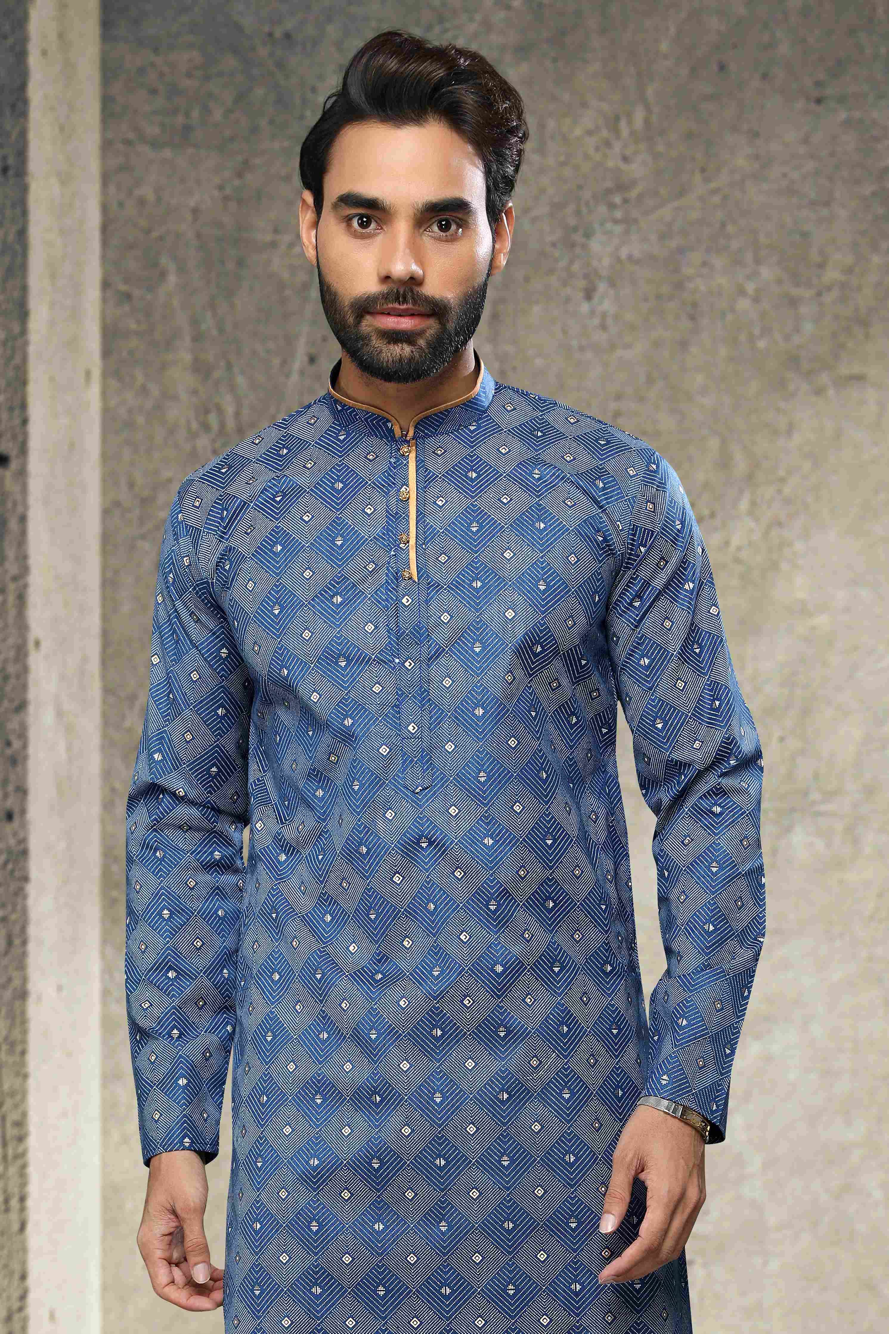 Raivat Ethnic Cotton Printed Work Kurta Pajama In Blue Colour - Image 4