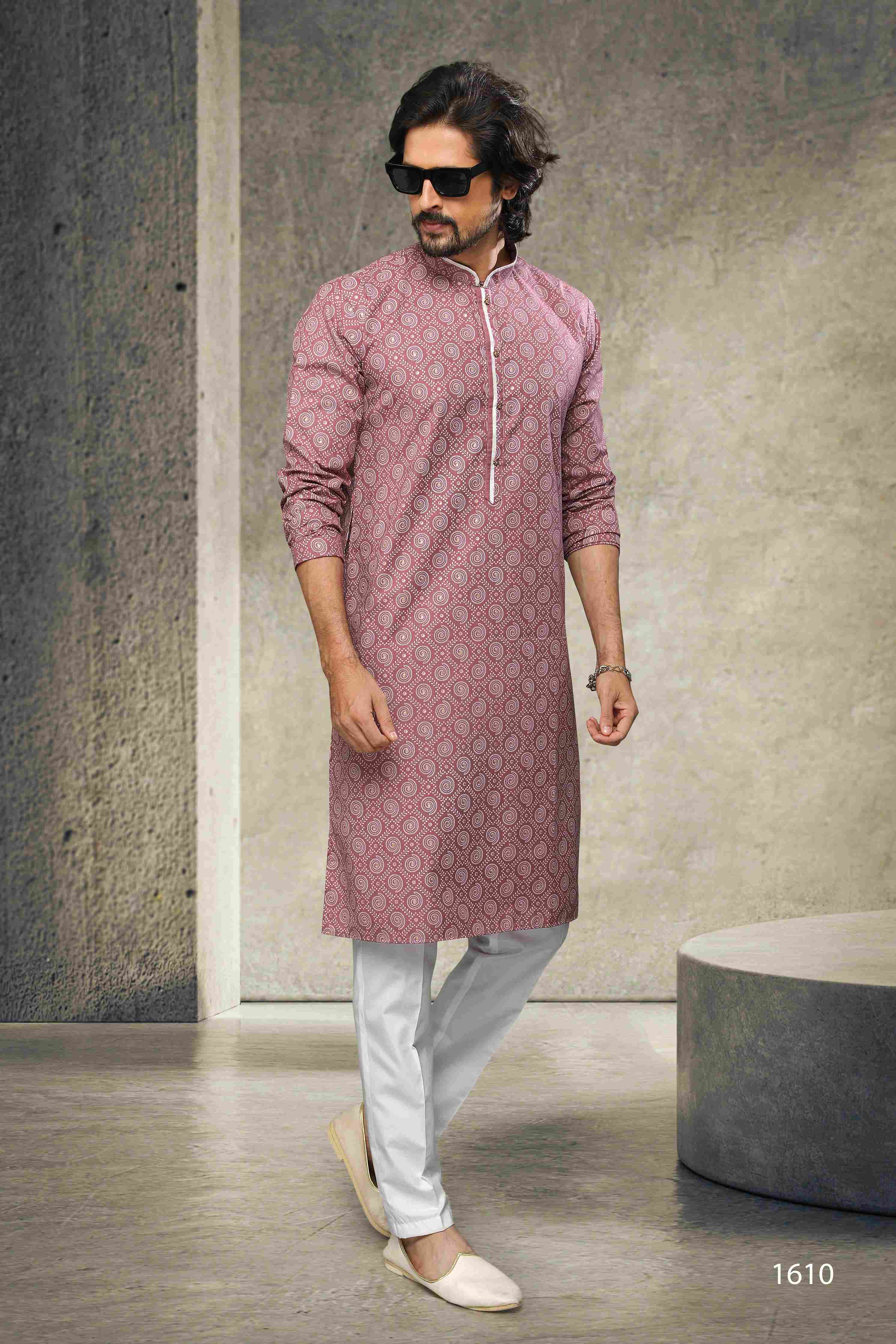 Raivat Ethnic Cotton Printed Work Kurta Pajama In Dusty Pink Colour - Image 2