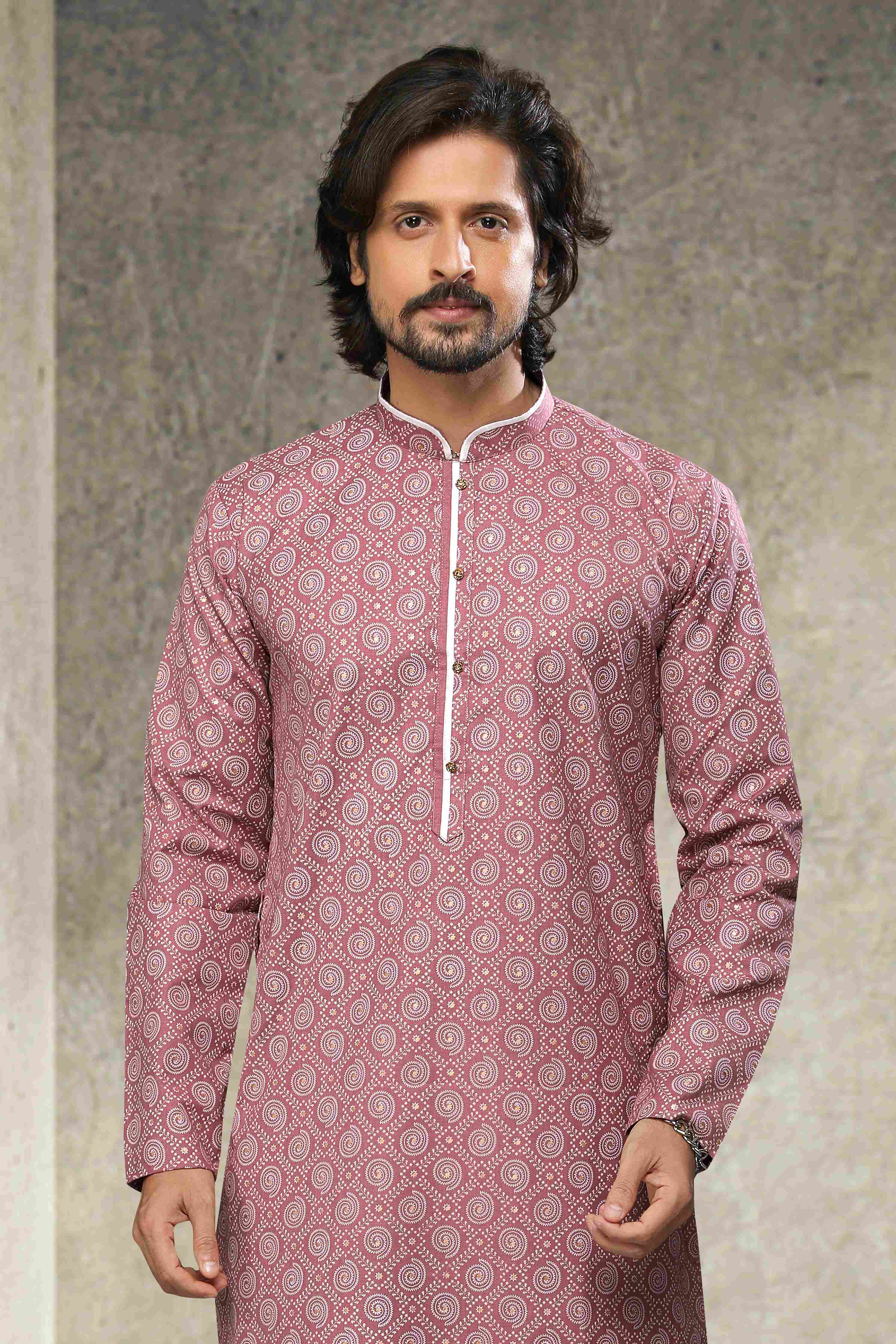 Raivat Ethnic Cotton Printed Work Kurta Pajama In Dusty Pink Colour - Image 4