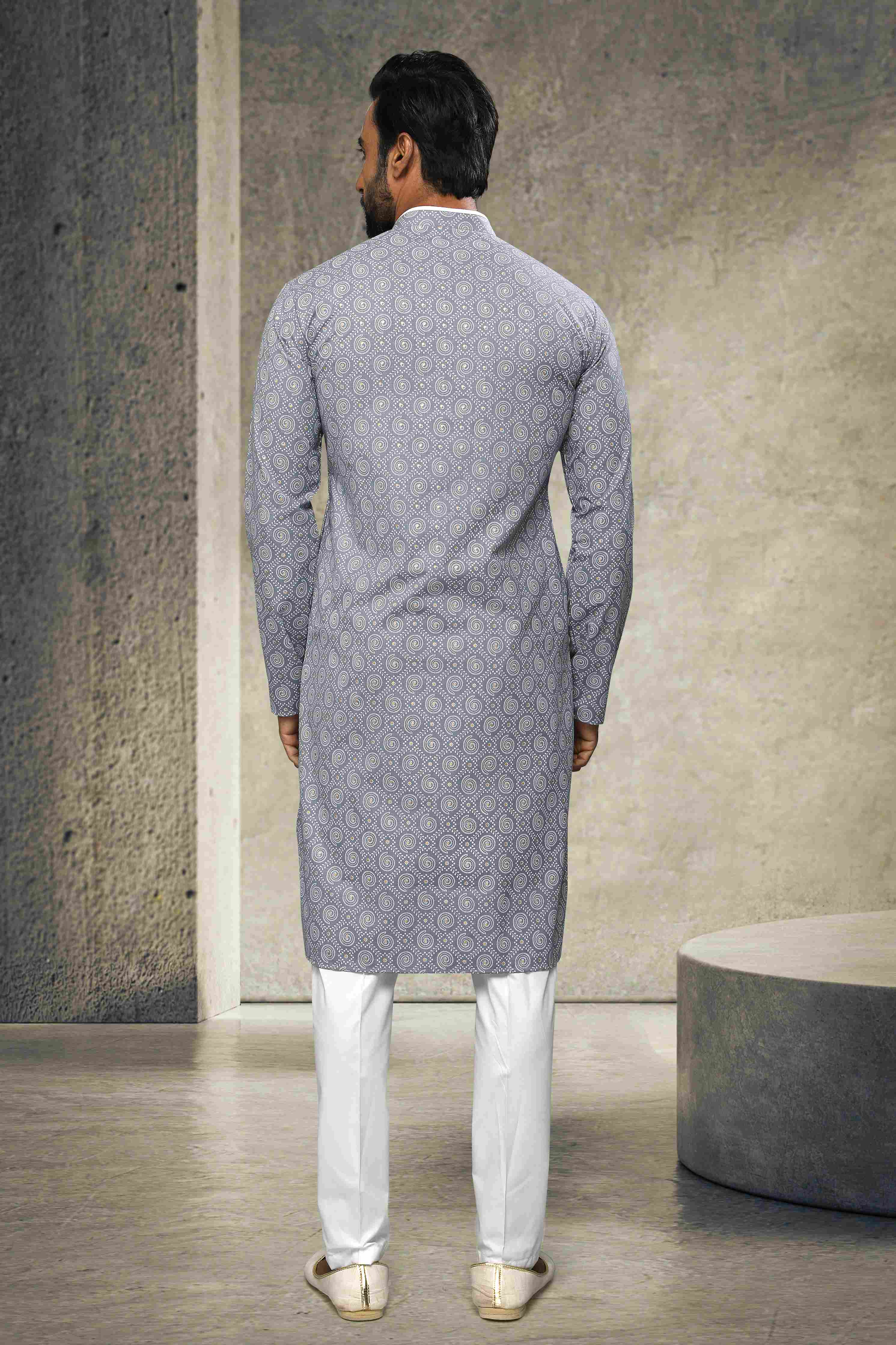 Raivat Ethnic Cotton Printed Work Kurta Pajama In Grey Colour - Image 3