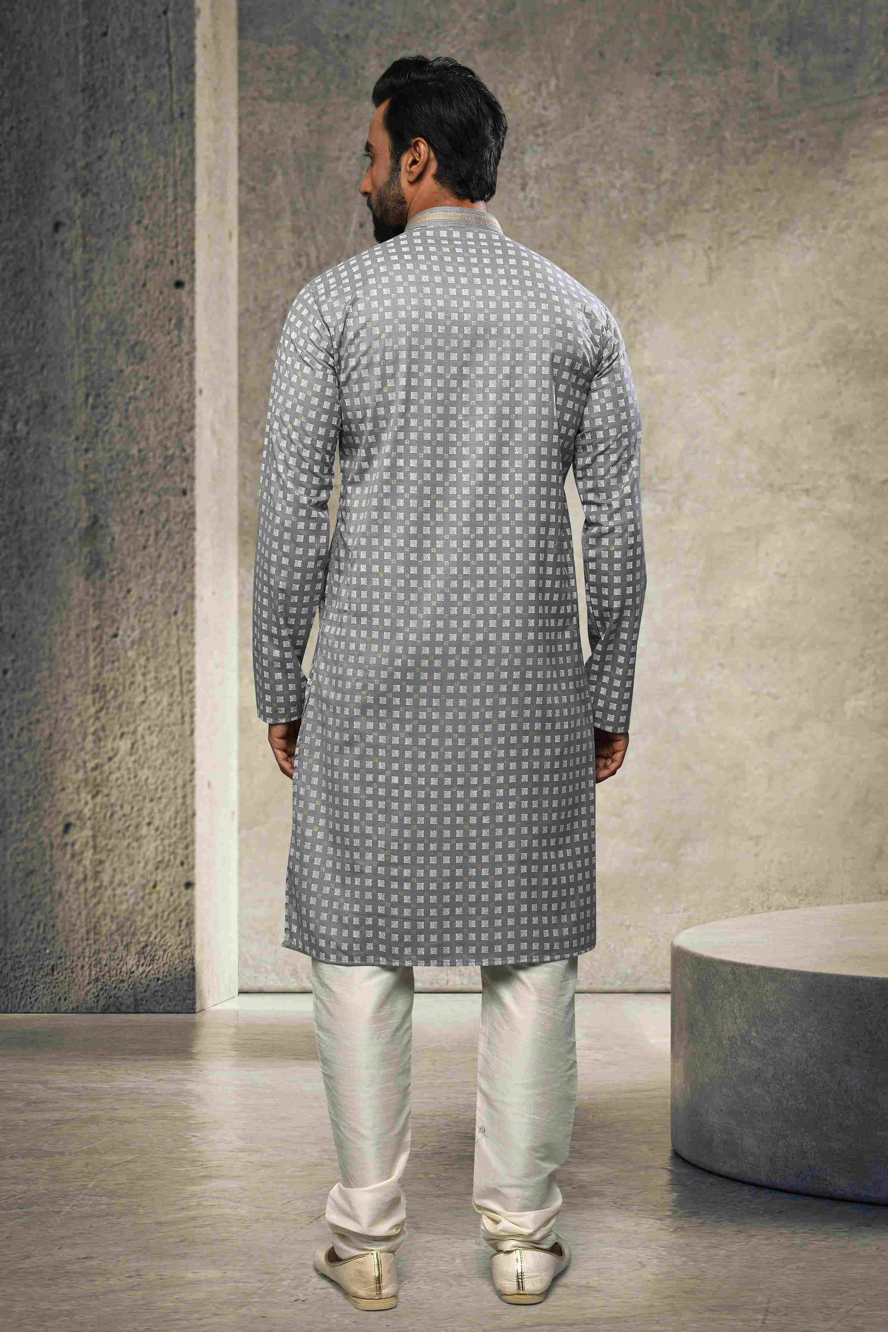 Raivat Ethnic Cotton Printed Work Kurta Pajama In Grey Colour - Image 3