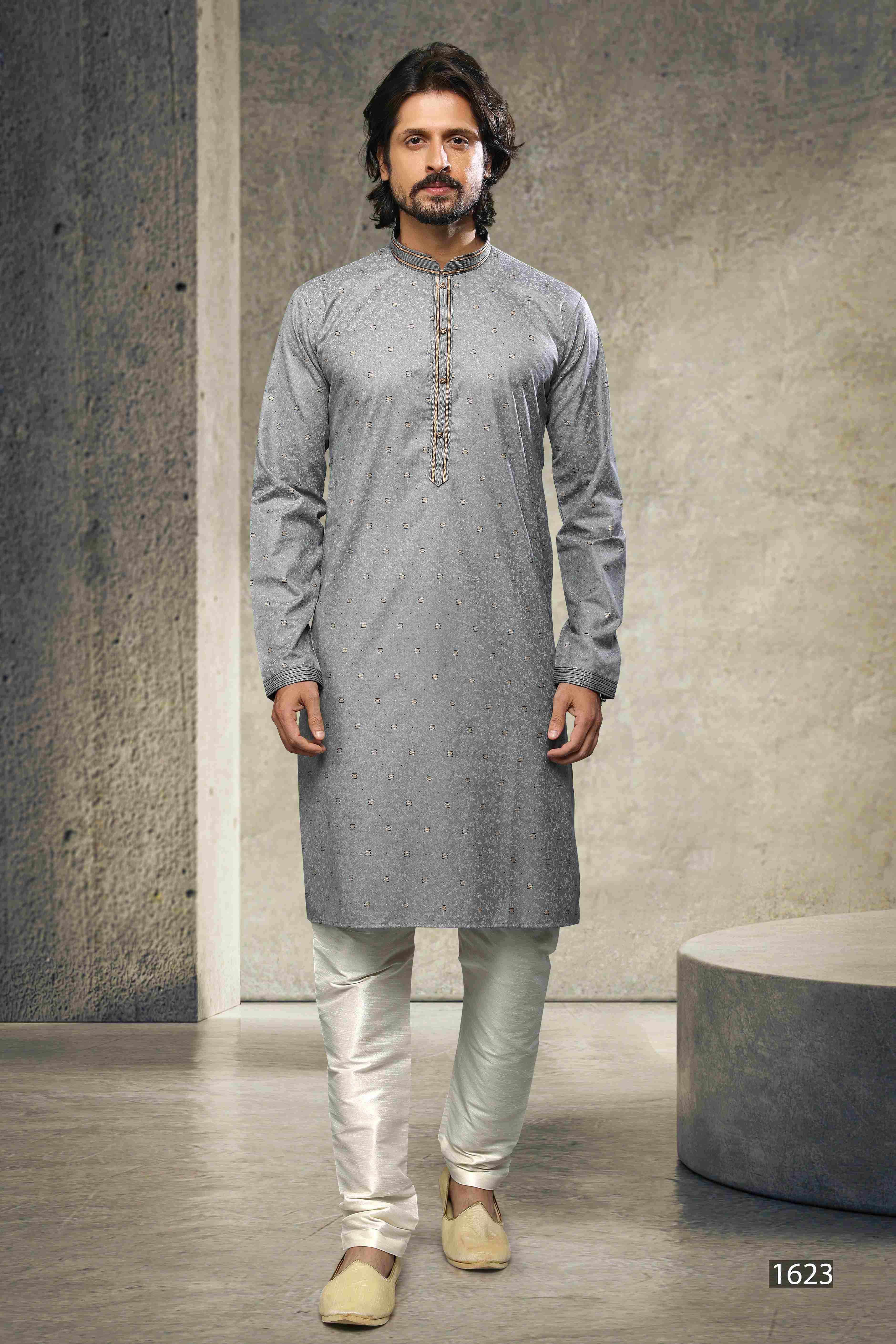 Raivat Ethnic Cotton Printed Work Kurta Pajama In Grey Colour - Image 2