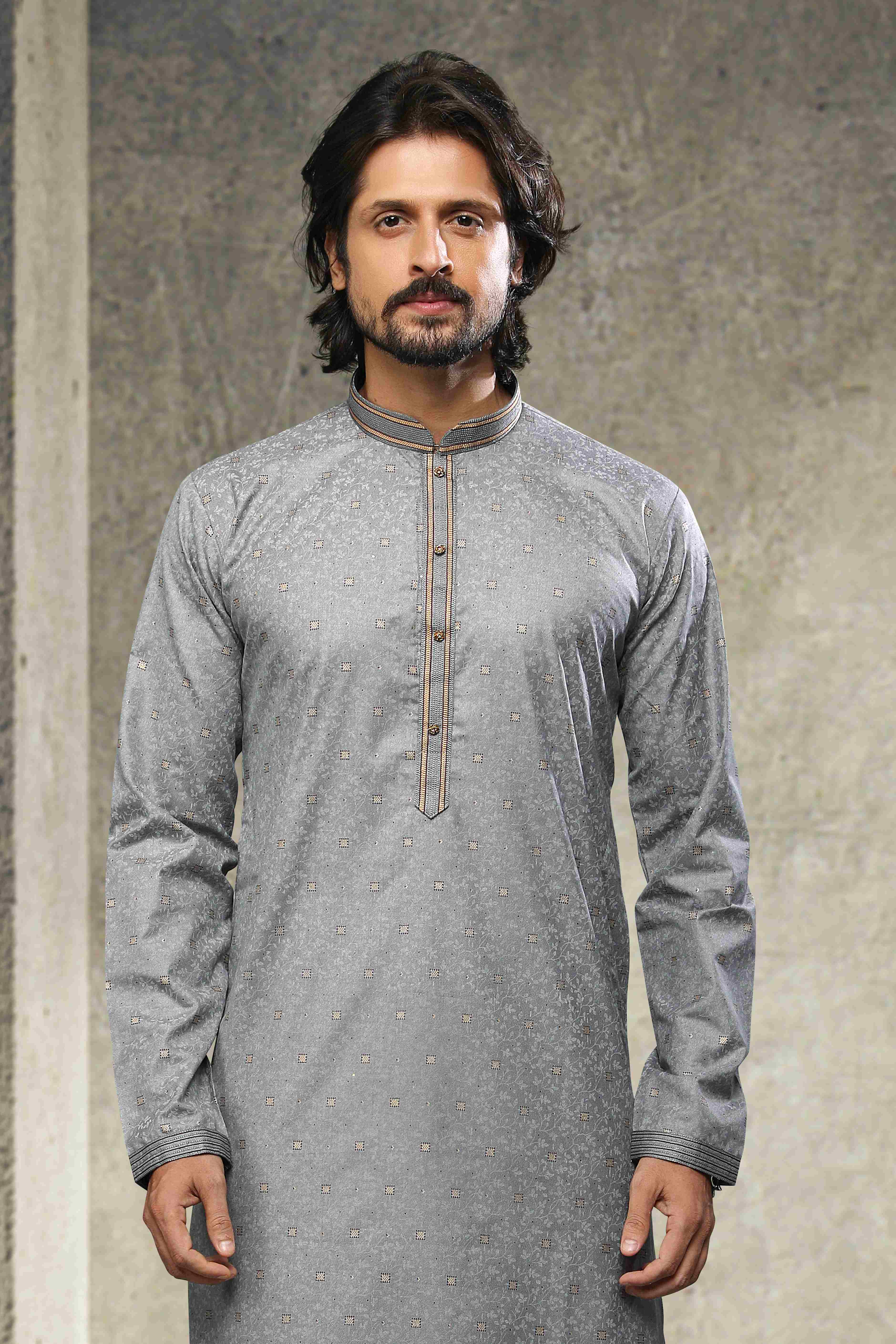 Raivat Ethnic Cotton Printed Work Kurta Pajama In Grey Colour - Image 3