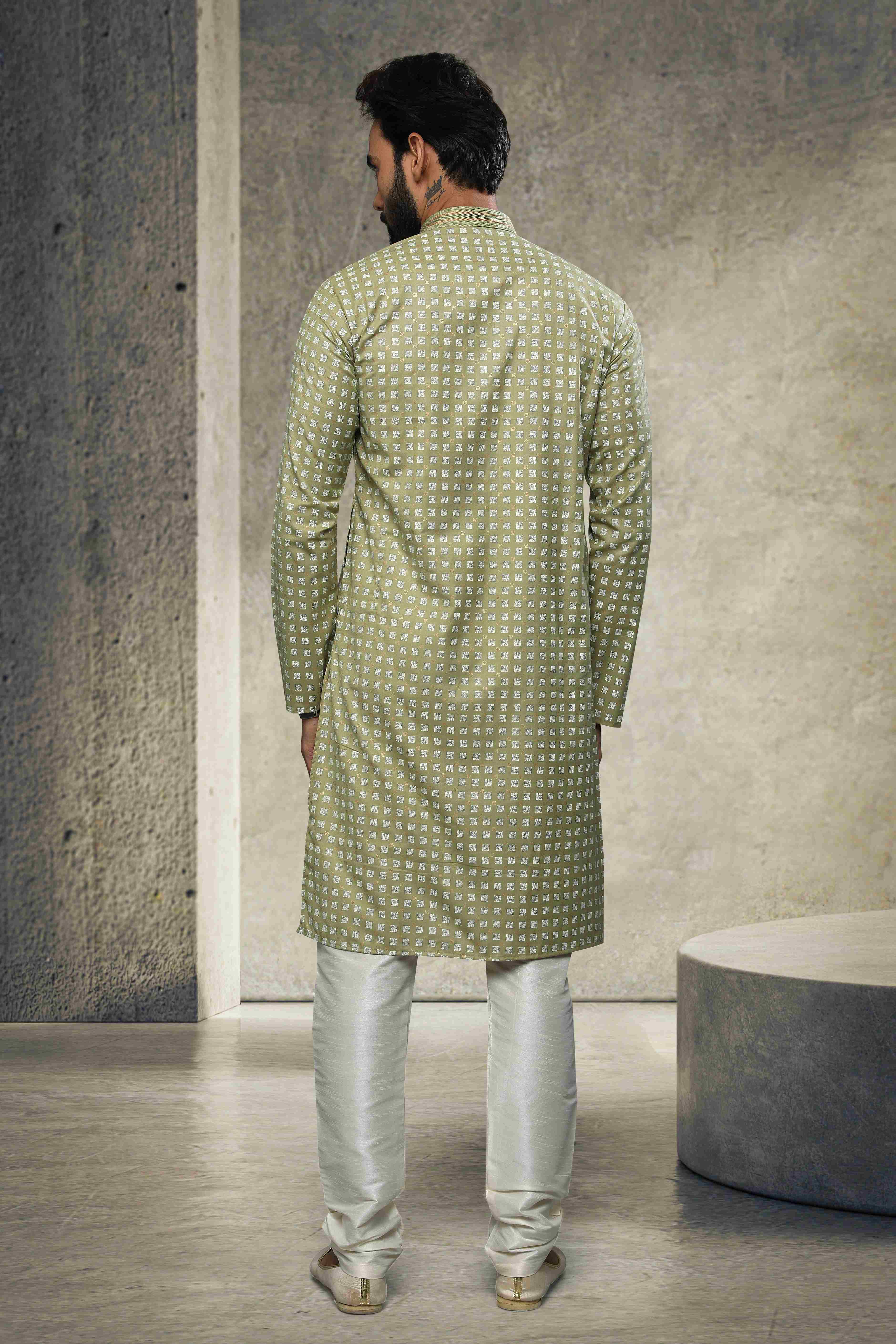 Raivat Ethnic Cotton Printed Work Kurta Pajama In Light Green Colour - Image 3