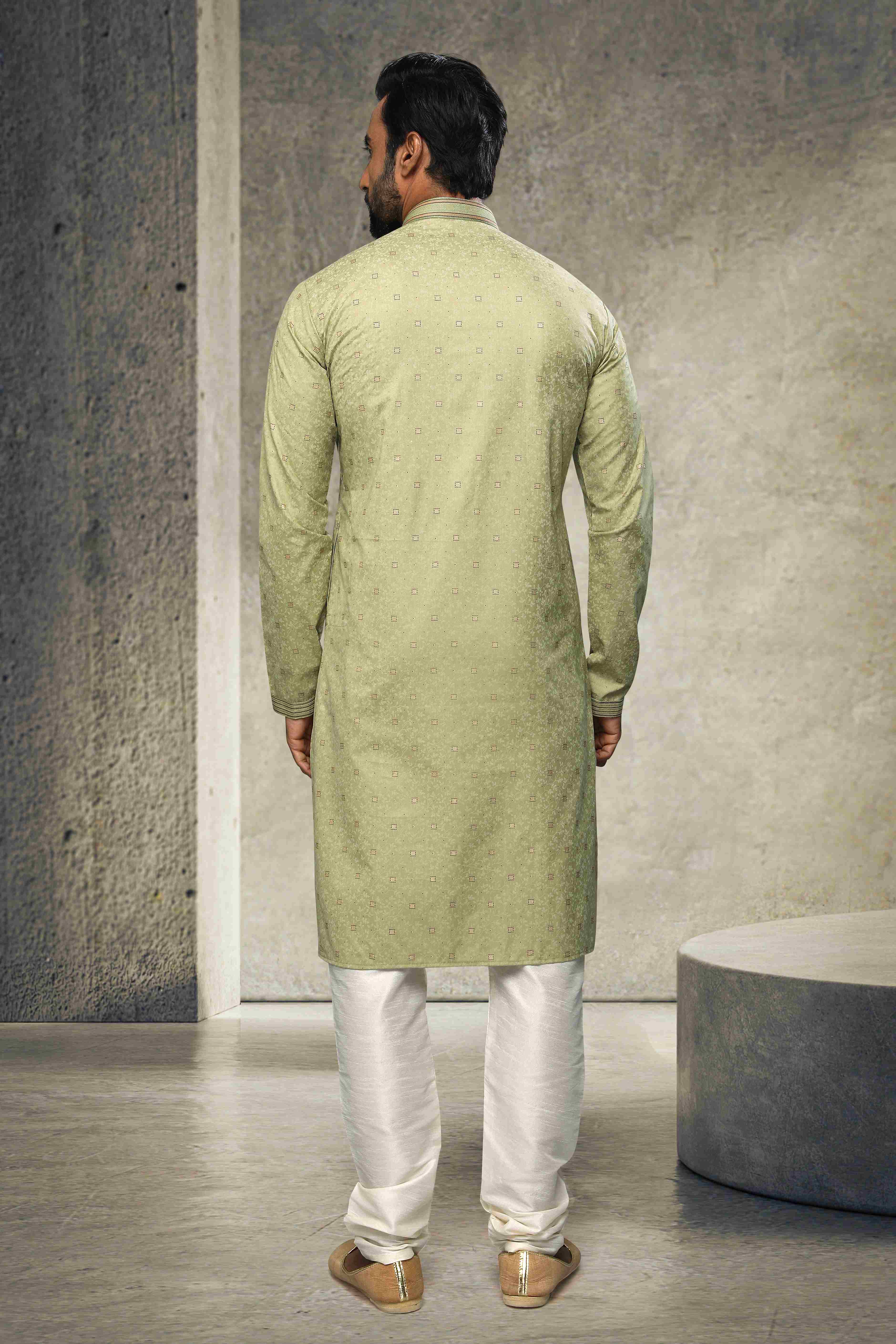 Raivat Ethnic Cotton Printed Work Kurta Pajama In Light Green Colour - Image 3