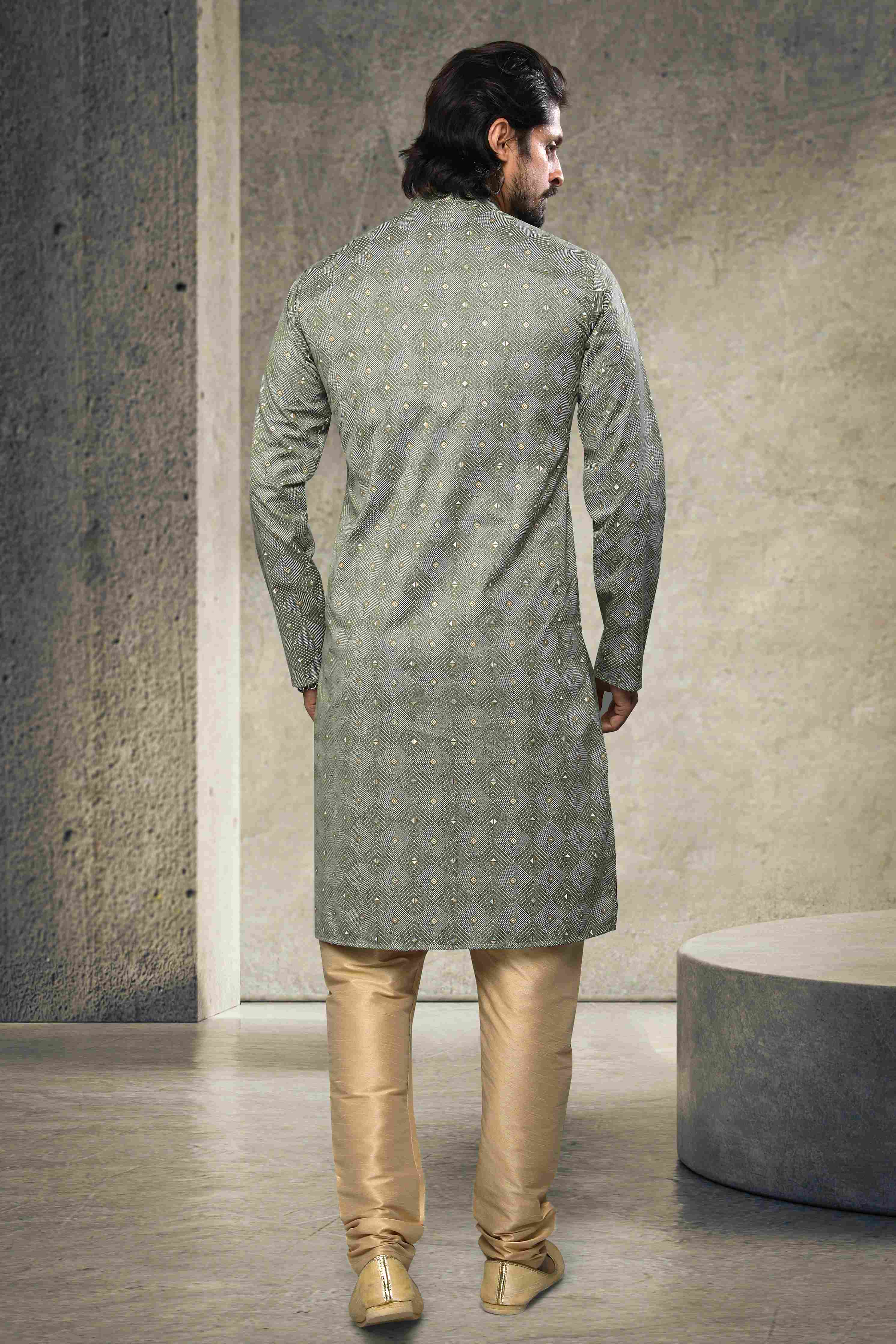 Raivat Ethnic Cotton Printed Work Kurta Pajama In Pastel Green Colour - Image 3