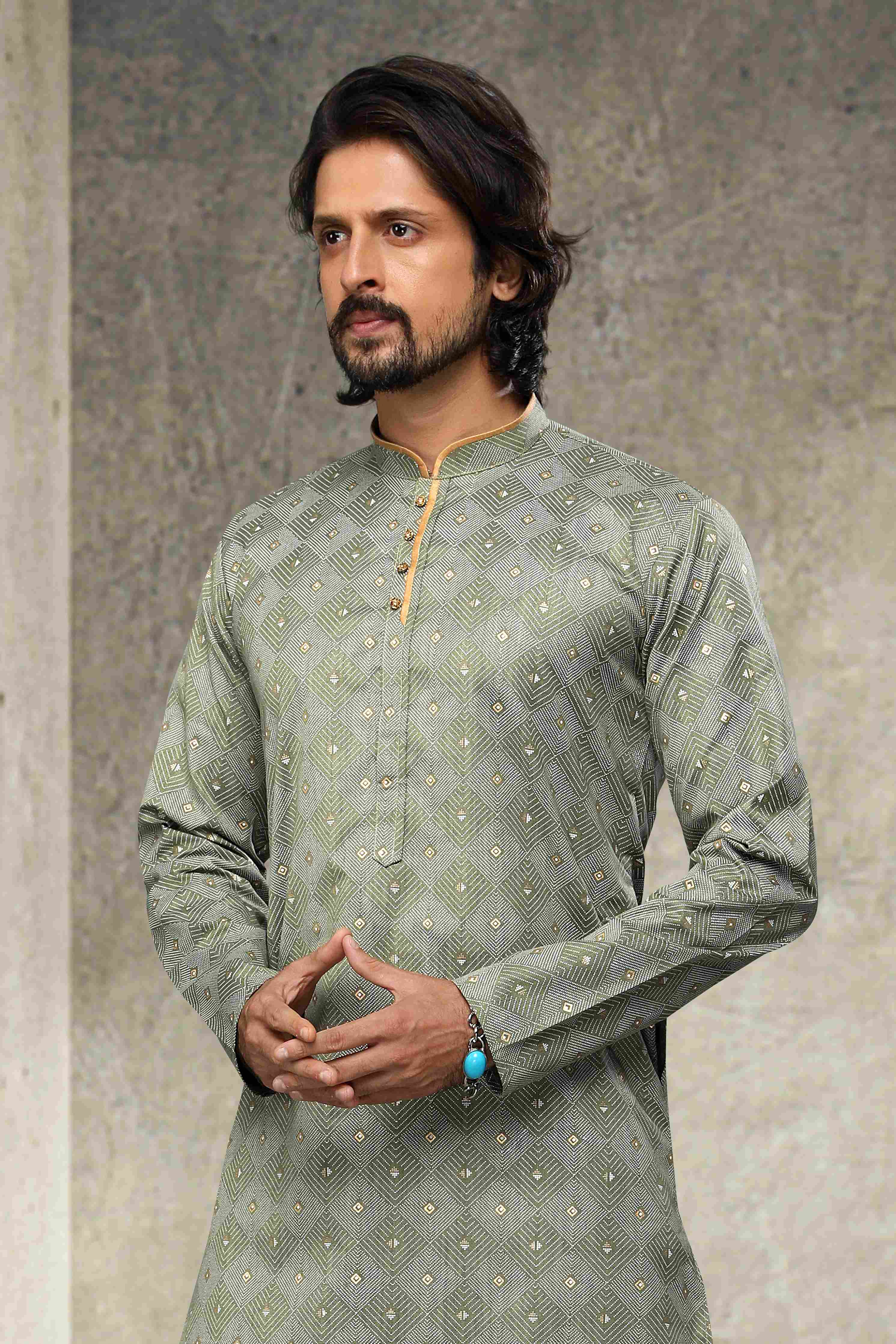 Raivat Ethnic Cotton Printed Work Kurta Pajama In Pastel Green Colour - Image 4